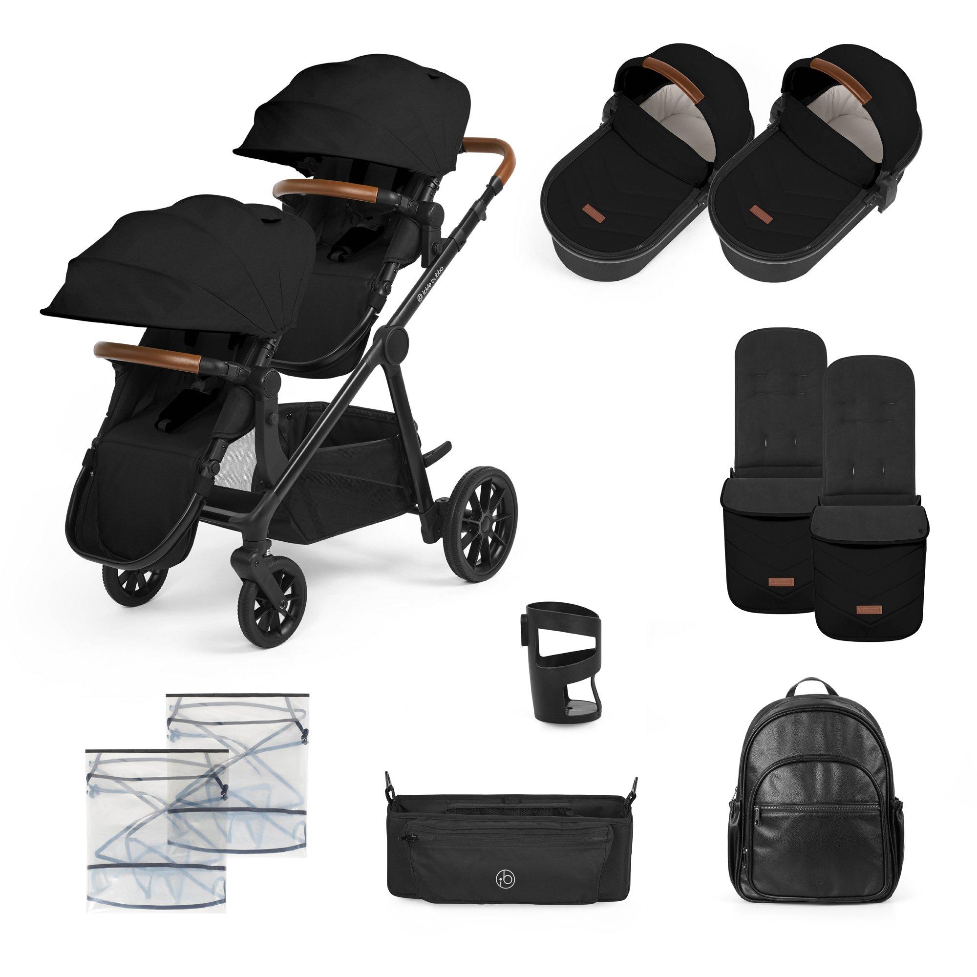 Ickle Bubba  Newborn Virgo Twin 12 Piece Pram - Black/Black/Tan - One