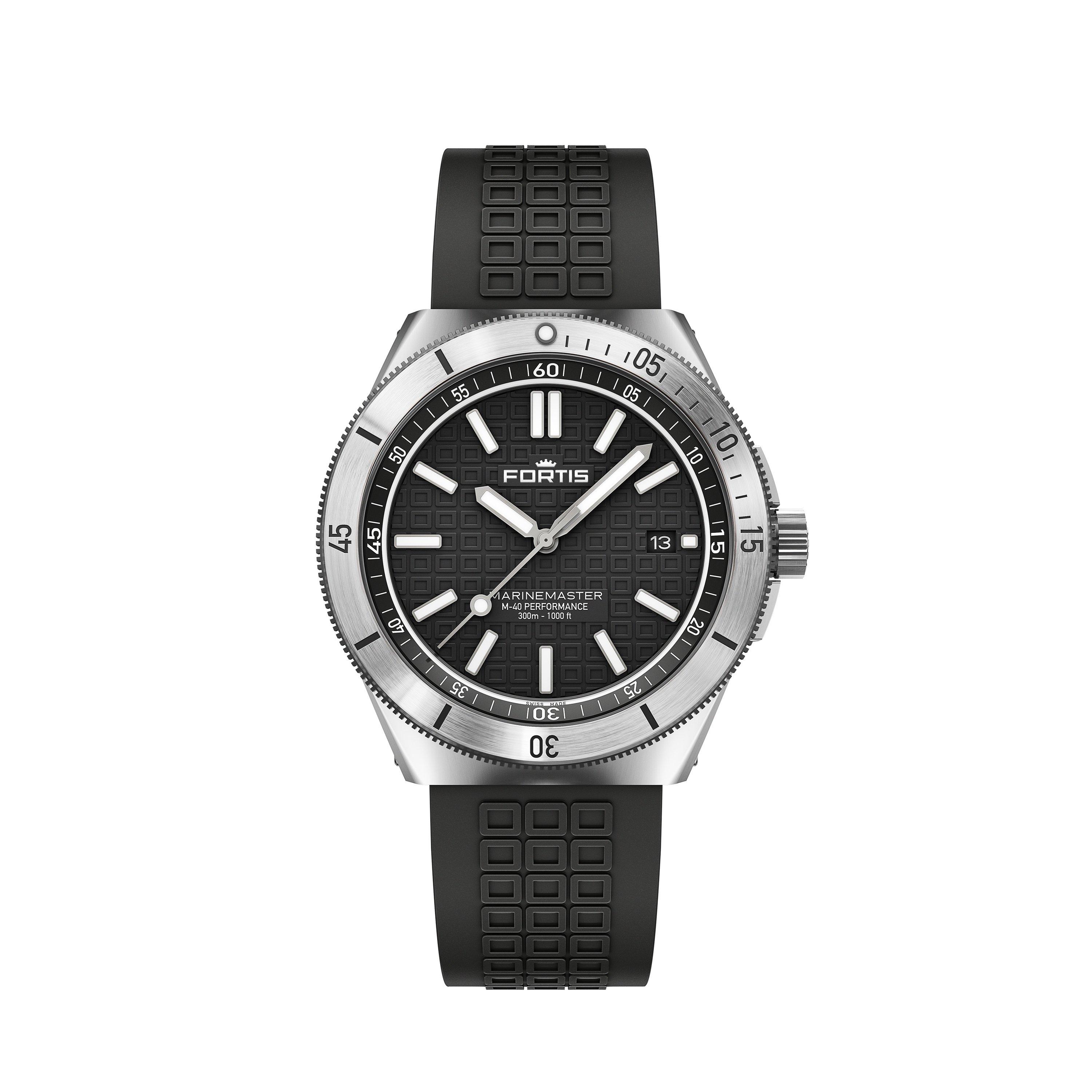Black/Steel - Fortis - Men's Marinemaster Automatic Stainless Steel 300M Water Resistant Auto Analogue Watch - 1
