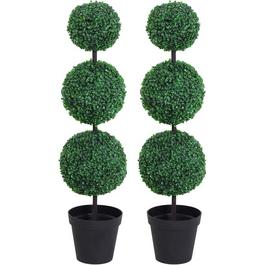 HOMCOM Outsunny Artificial Boxwood Ball Topiary Trees * 2