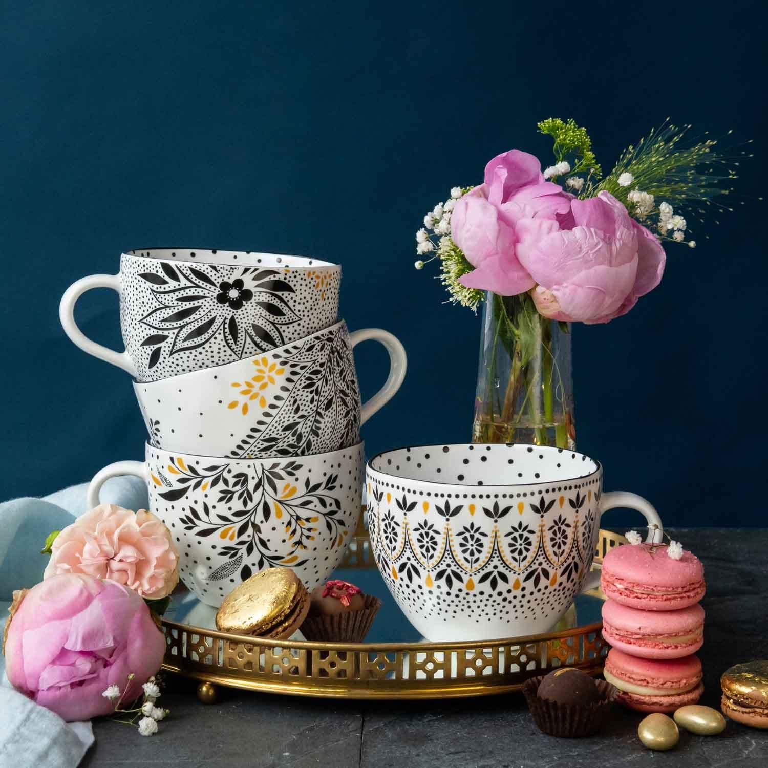 Black White - Sara Miller London - Miller Artisanne Noir Set of 4 Mugs - 1