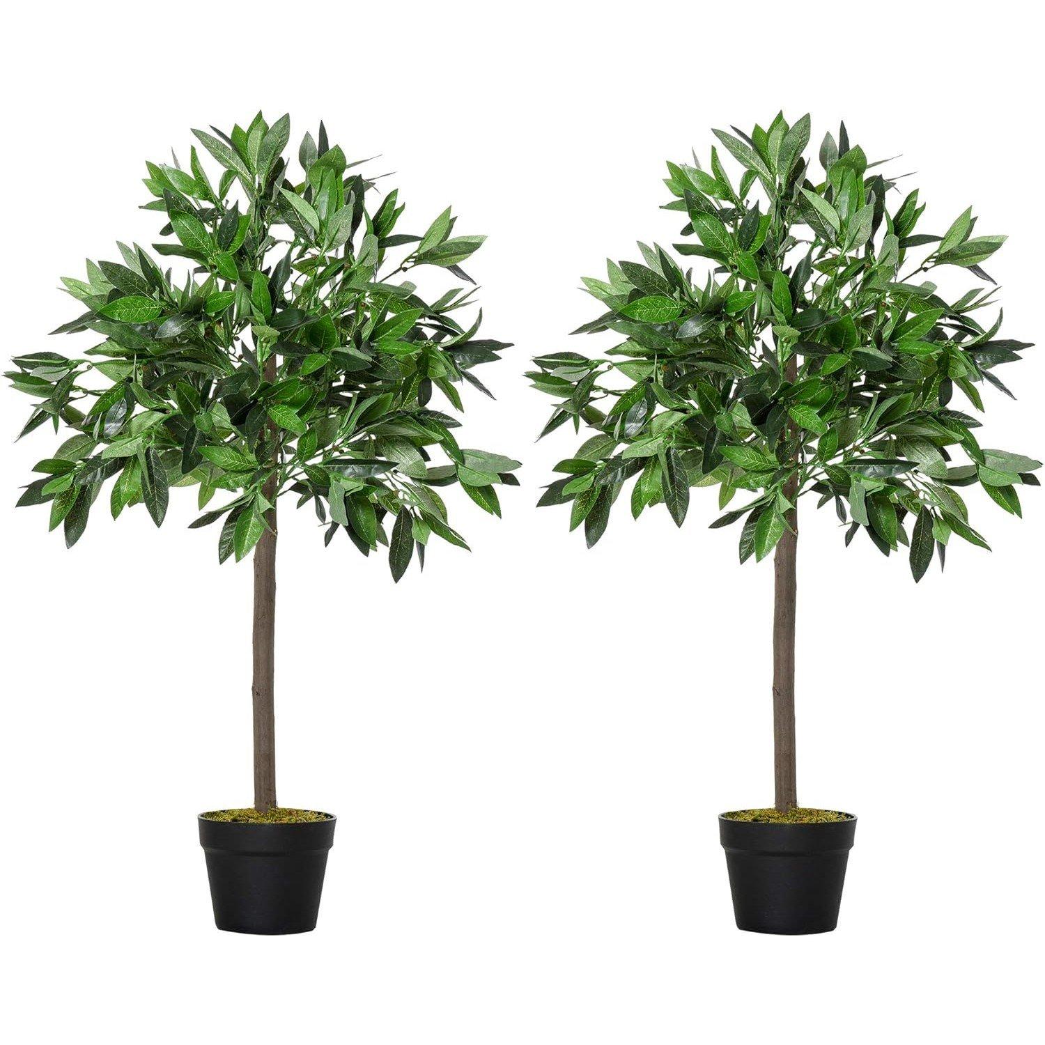 Green - Outsunny - 3FT Artificial Bay Laurel Topiary Trees - 1