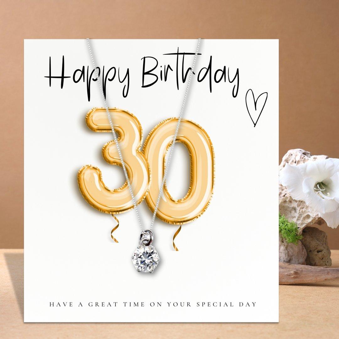 Silver - Aye Do Gifts - 30th Birthday Balloons Message Card & Necklace - 1