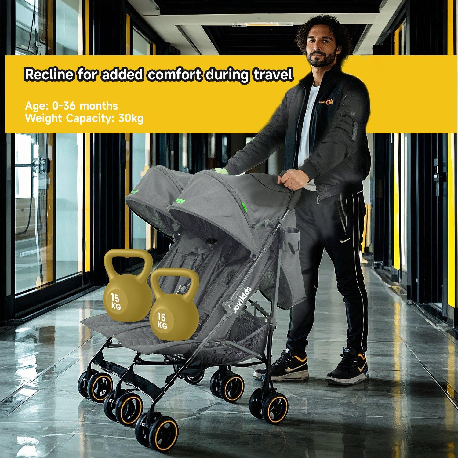 Grey - JoviKids - Jovi Kids Ezra Twin Stroller - Grey - 2