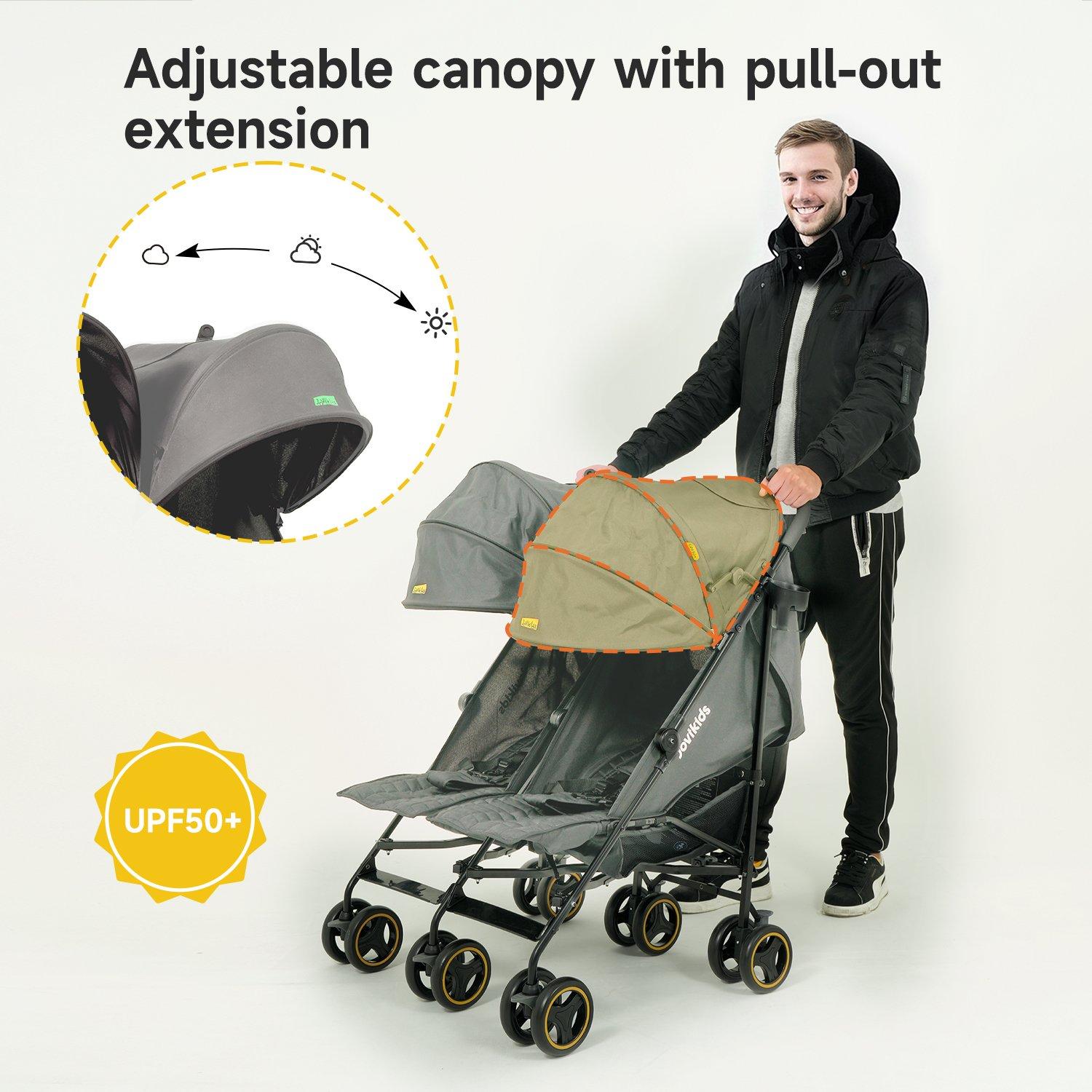 Grey - JoviKids - Jovi Kids Ezra Twin Stroller - Grey - 3