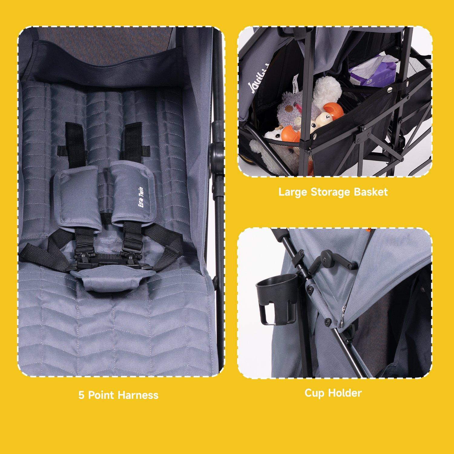 Grey - JoviKids - Jovi Kids Ezra Twin Stroller - Grey - 4