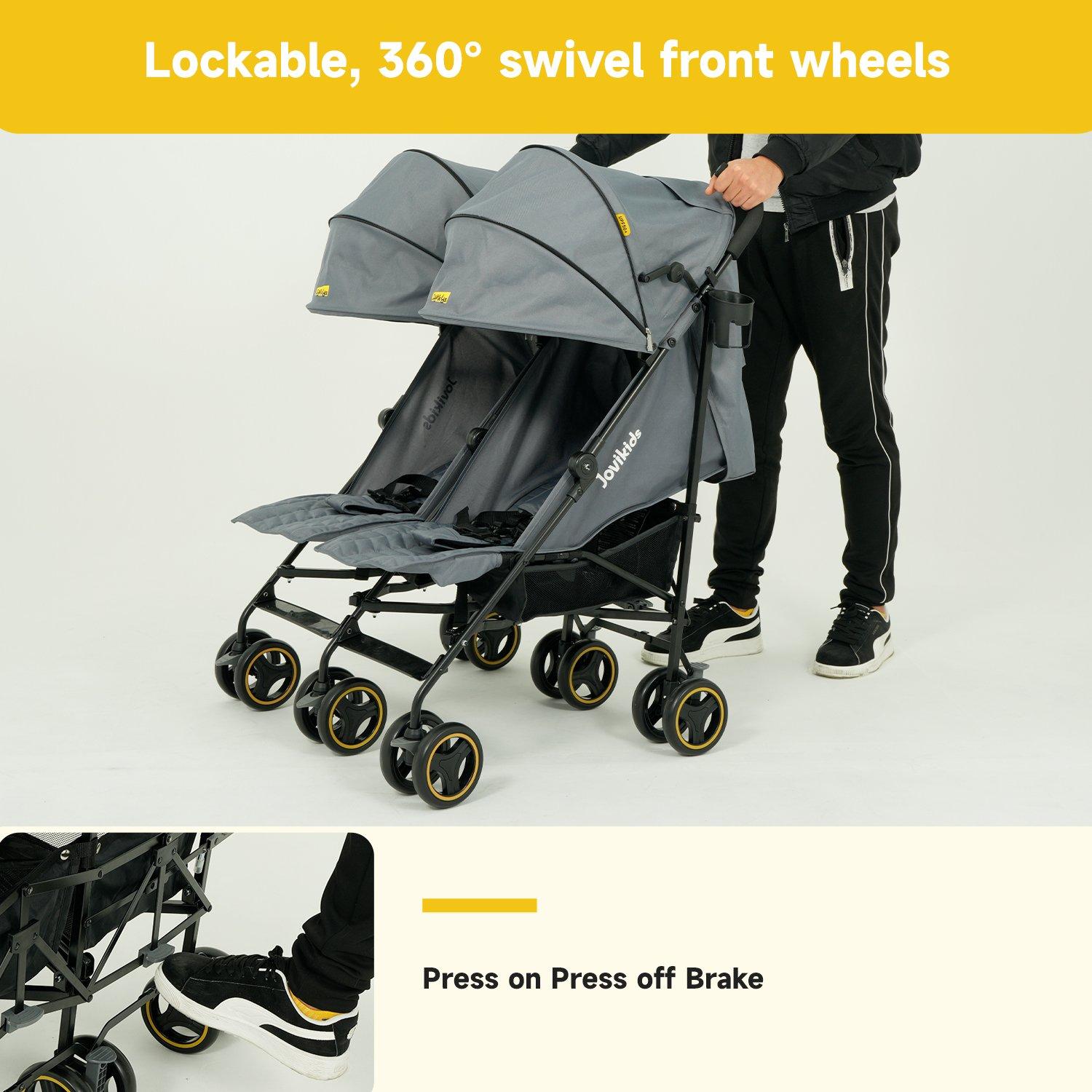 Grey - JoviKids - Jovi Kids Ezra Twin Stroller - Grey - 6