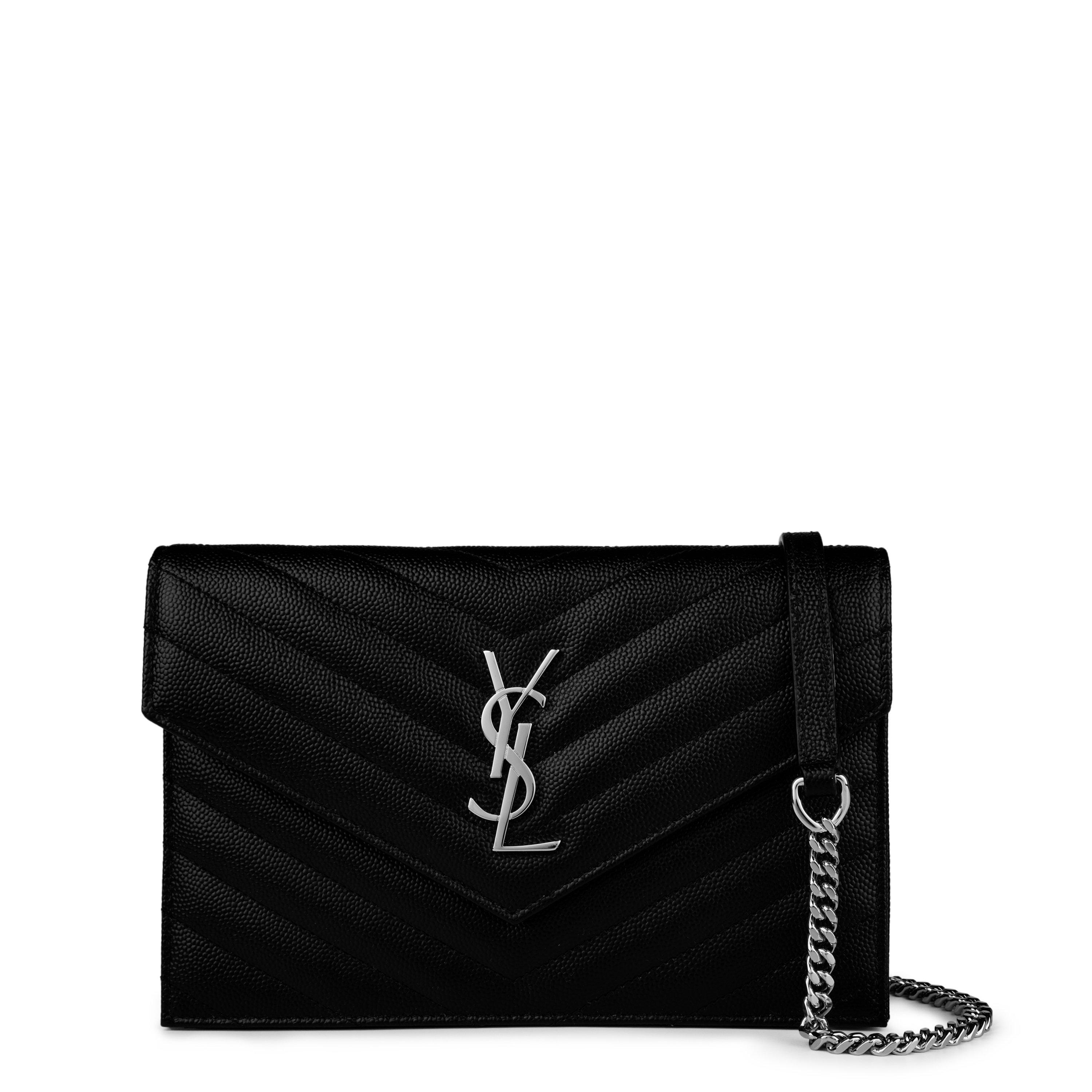 Saint Laurent Monogram Envelope Crossbody Bag - Black/Silver