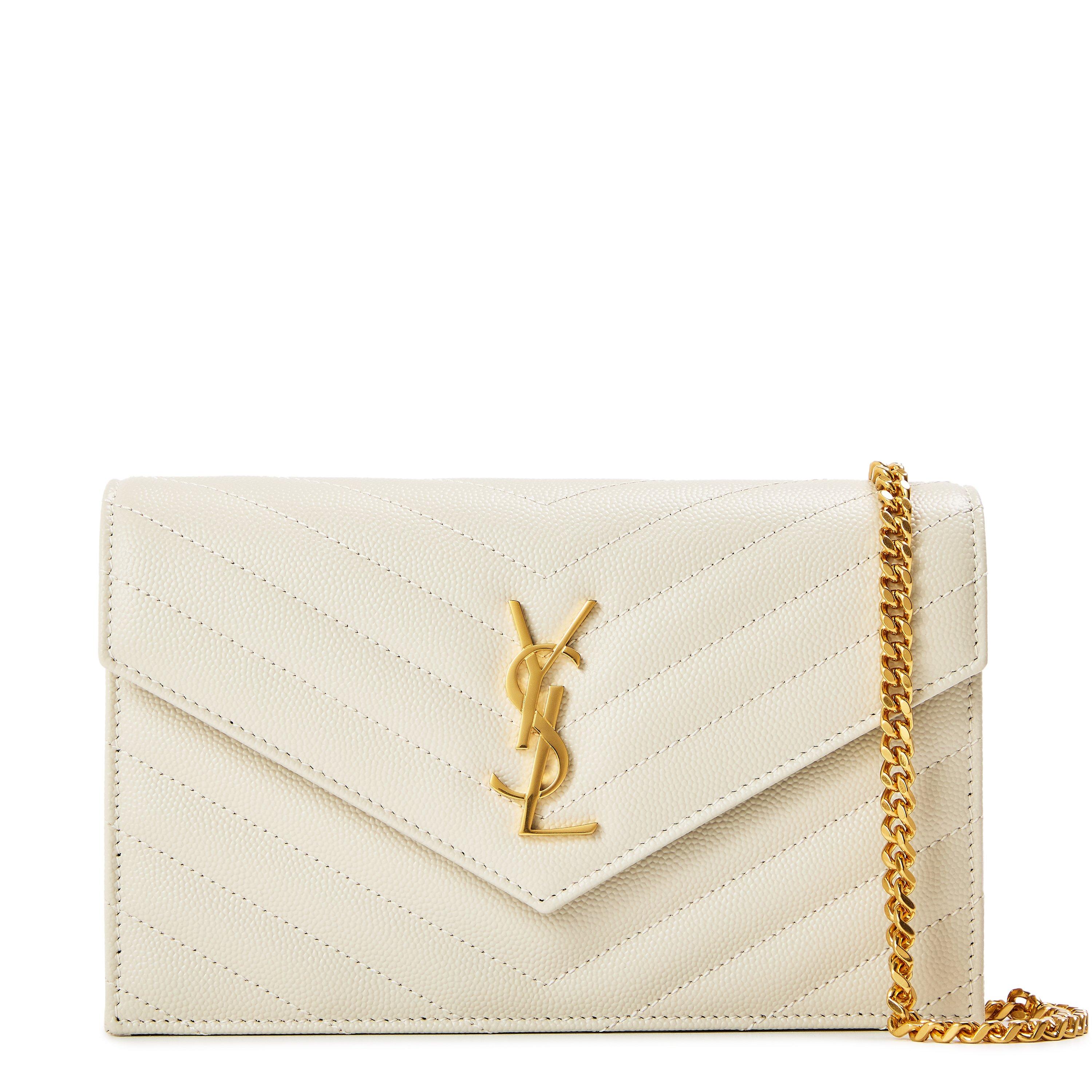 Saint Laurent Monogram Envelope Crossbody Bag - Cream/Gold