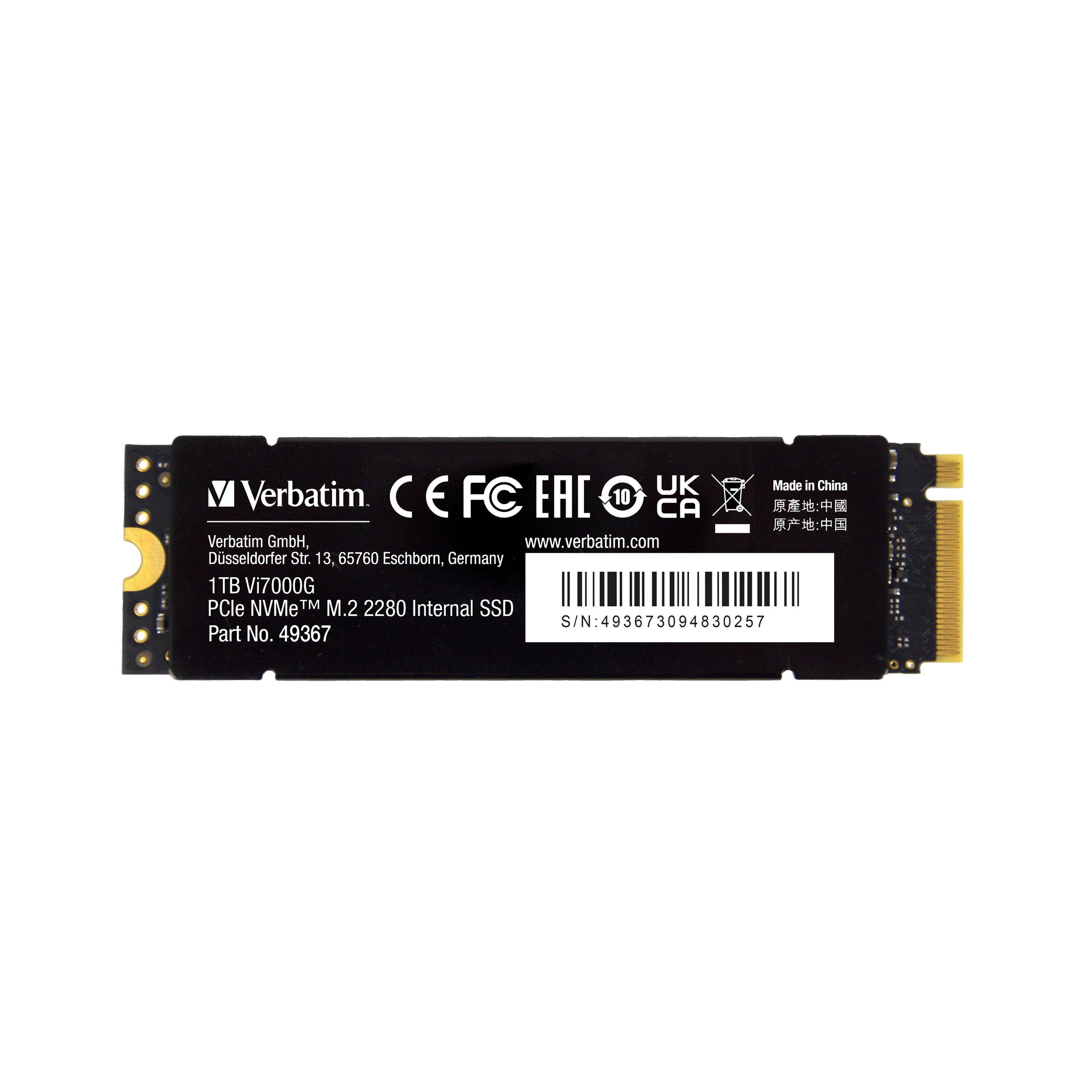 Black - Verbatim - Vi7000G 1TB Internal M.2 SSD with Heatsink PS5 Ready - 4