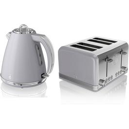 Swan Swan Retro 1.5L Kettle + 4 Slice Toaster Grey