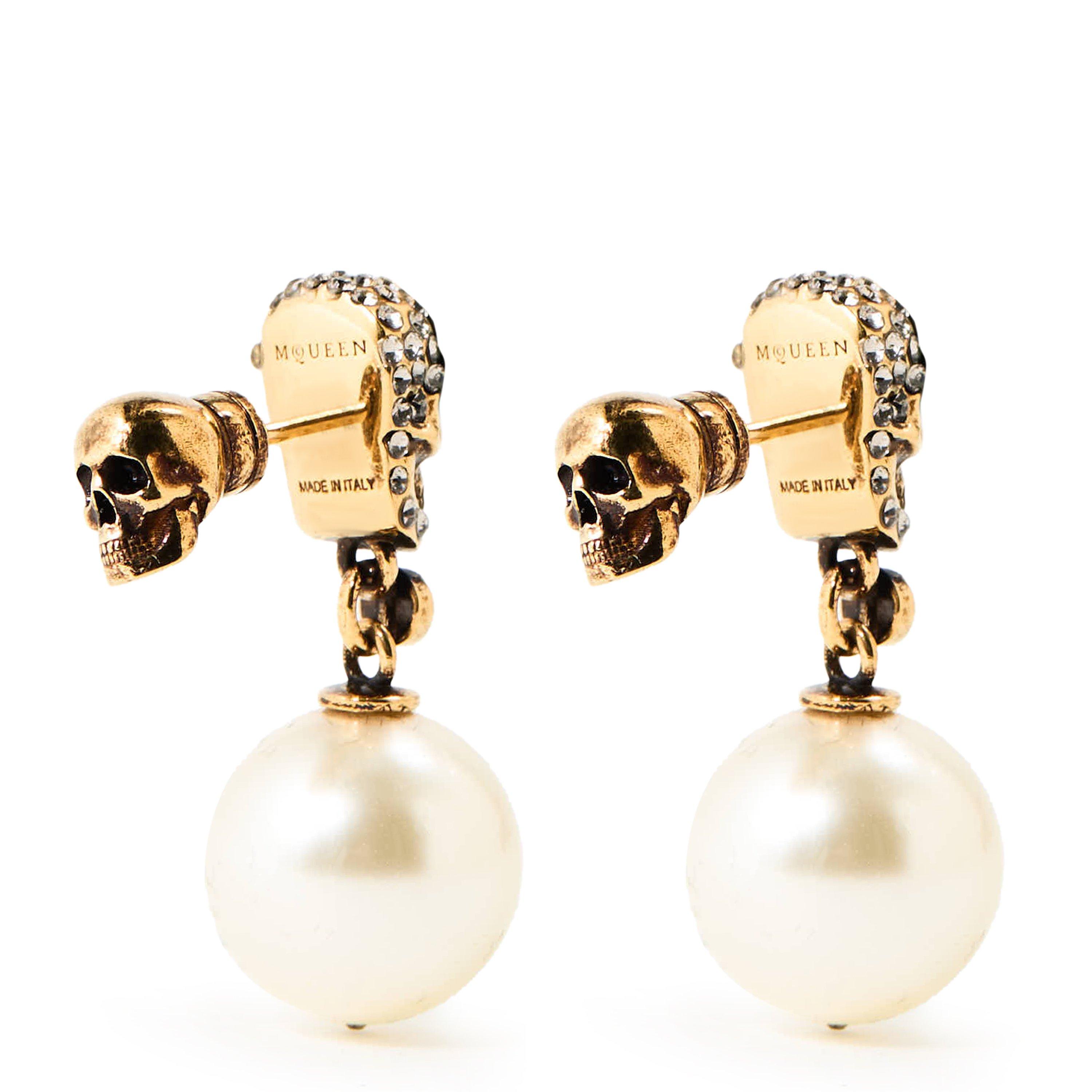 Ottone/Pearl - Alexander McQueen - Women's Alex Skull Drop Earrings - 2