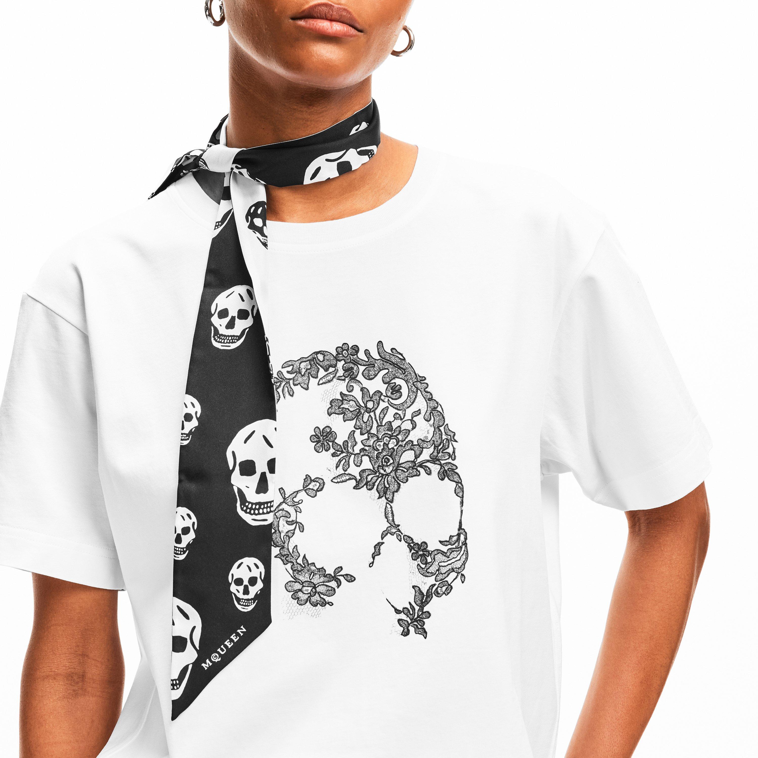 Black/Ivory - Alexander McQueen - Women's Alex Skinny Silk Scarf - 3