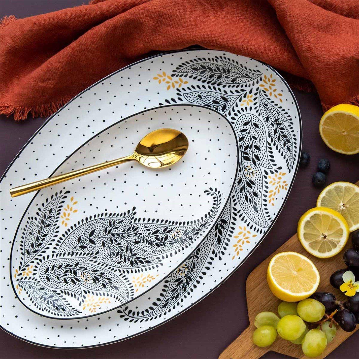 Black White - Sara Miller London - Miller Artisanne Noir Medium Serving Platter - 1