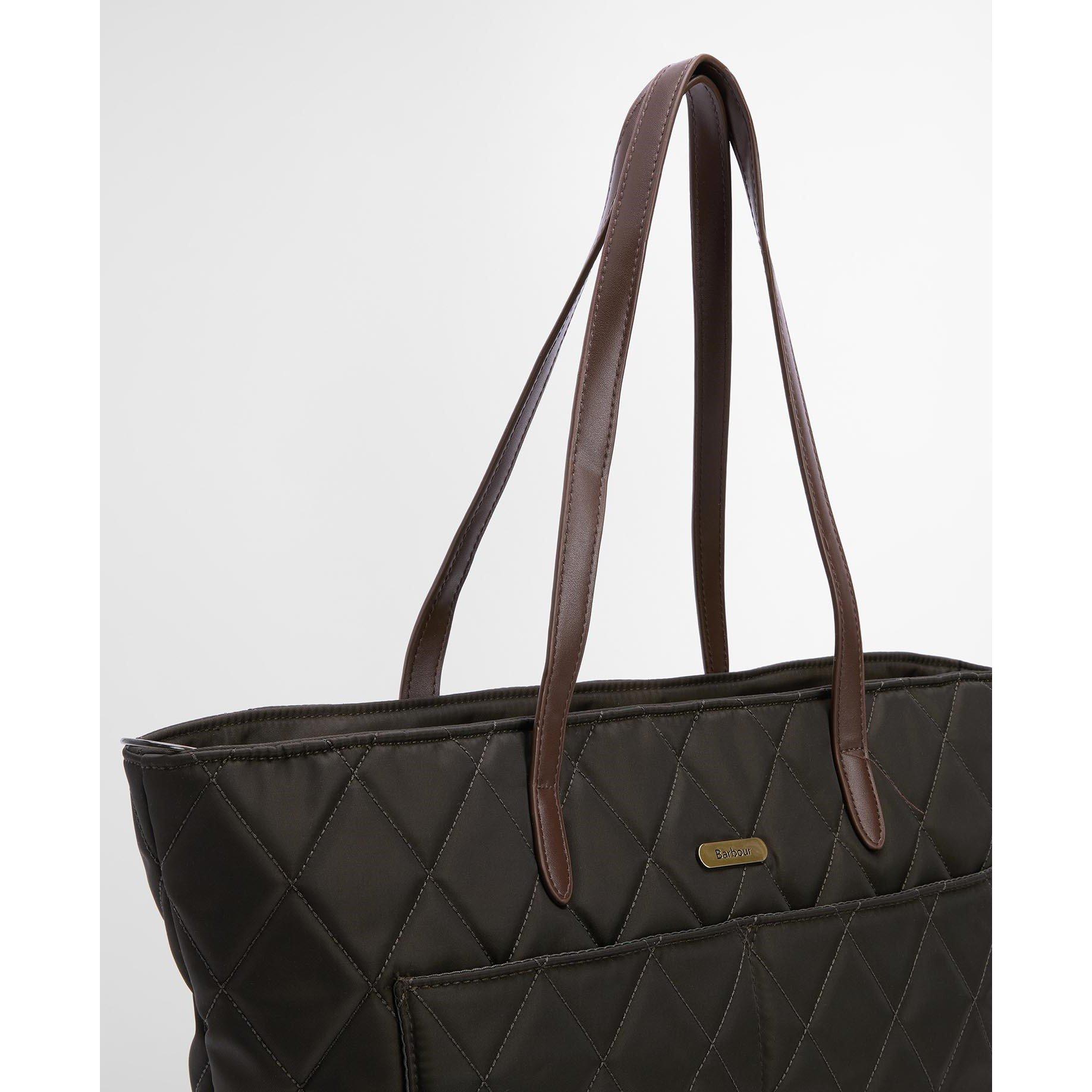 Olive - Barbour - Women's Diamond Quilted Nylon Zip Tote Bag - 5