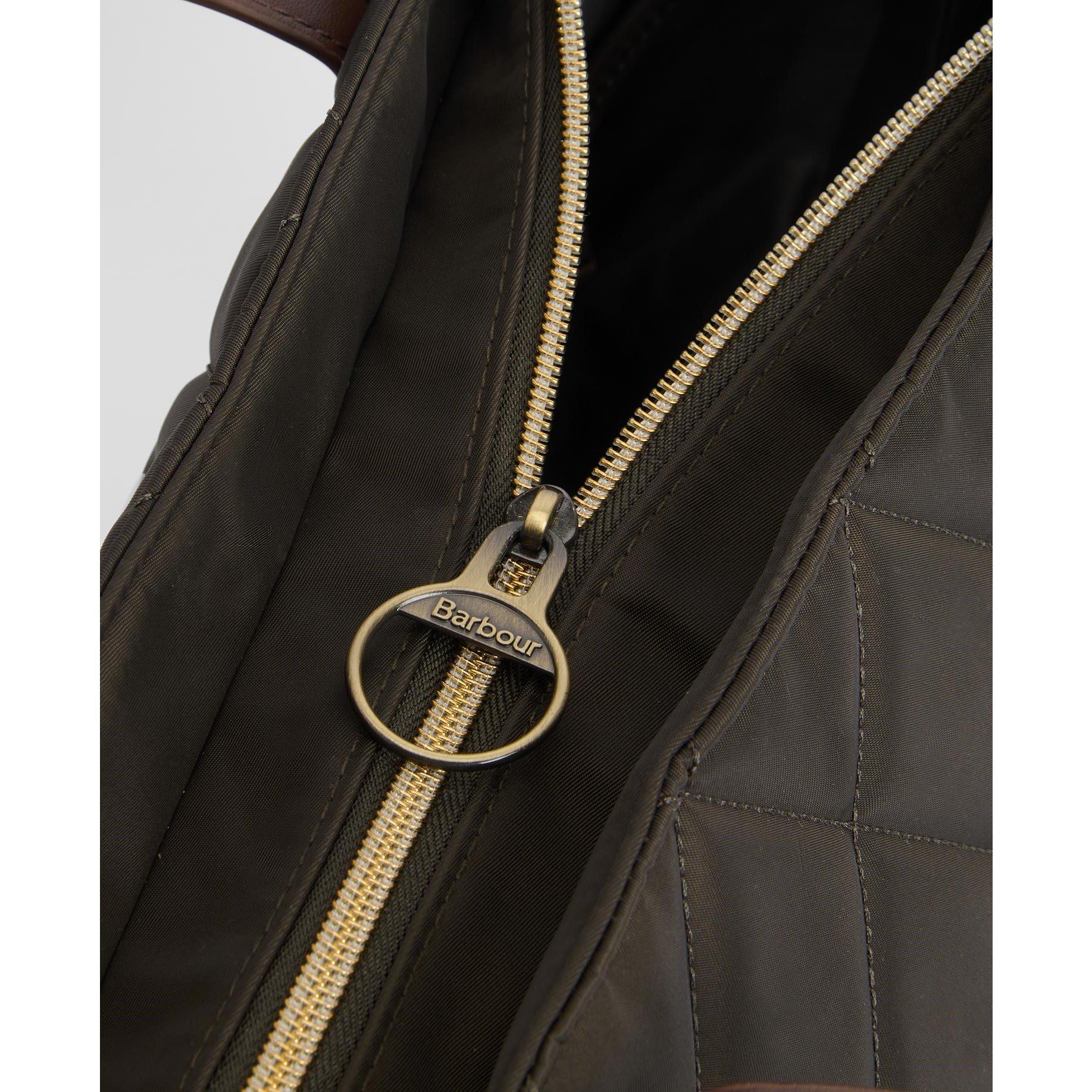 Olive - Barbour - Women's Diamond Quilted Nylon Zip Tote Bag - 6