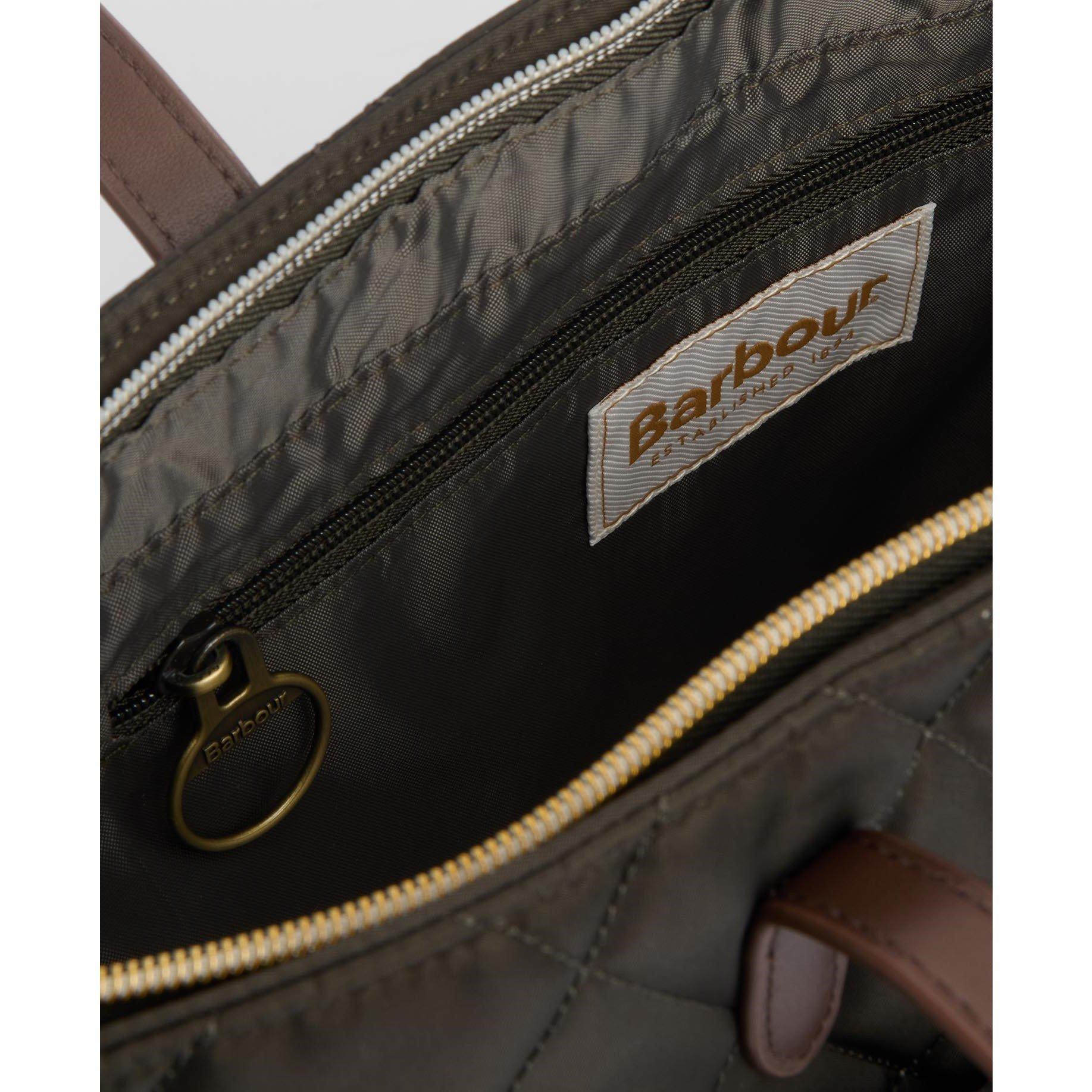 Olive - Barbour - Women's Diamond Quilted Nylon Zip Tote Bag - 7