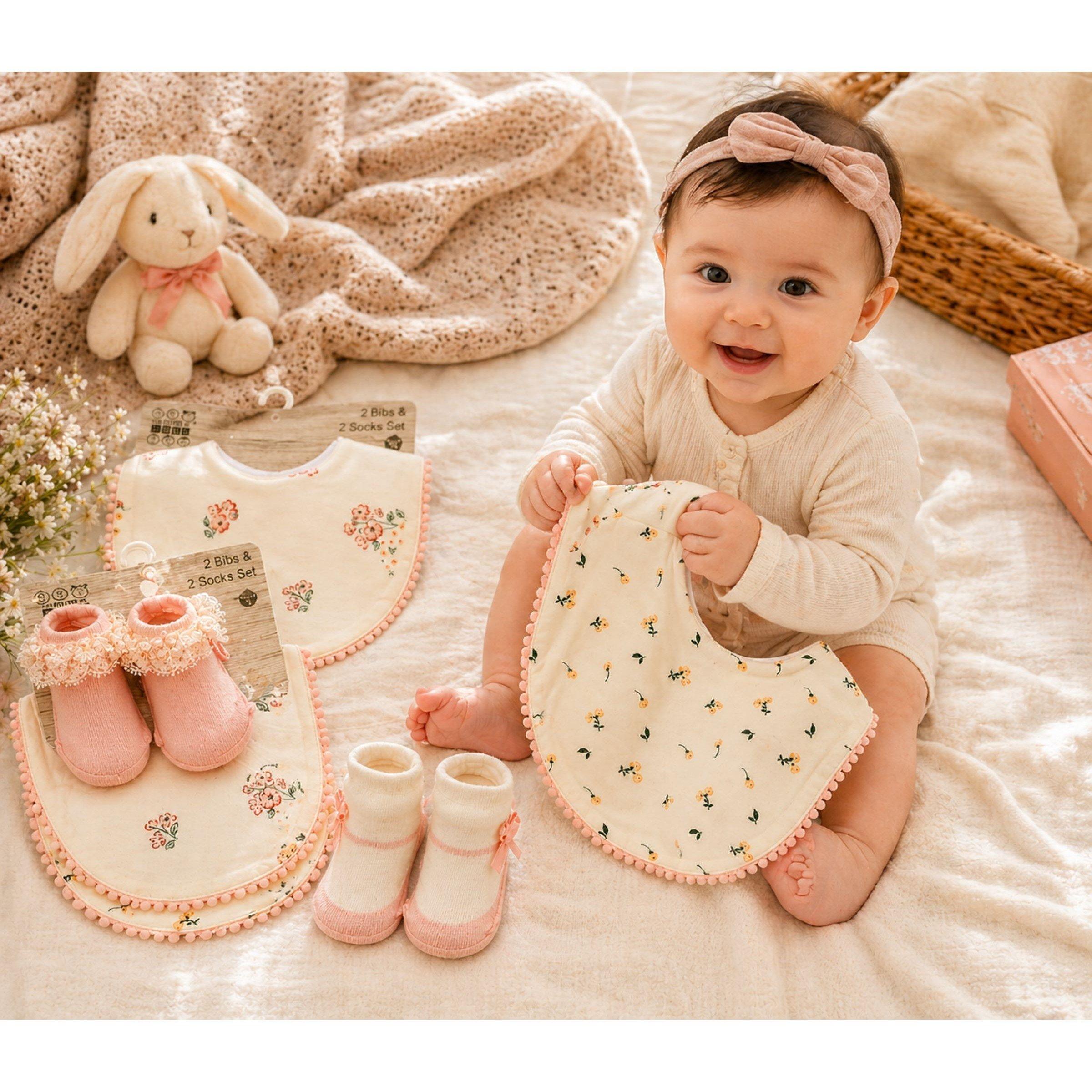 Bianco/Rosa - Nursery Time - Nursery Bibs and Soc Bb63 - 2