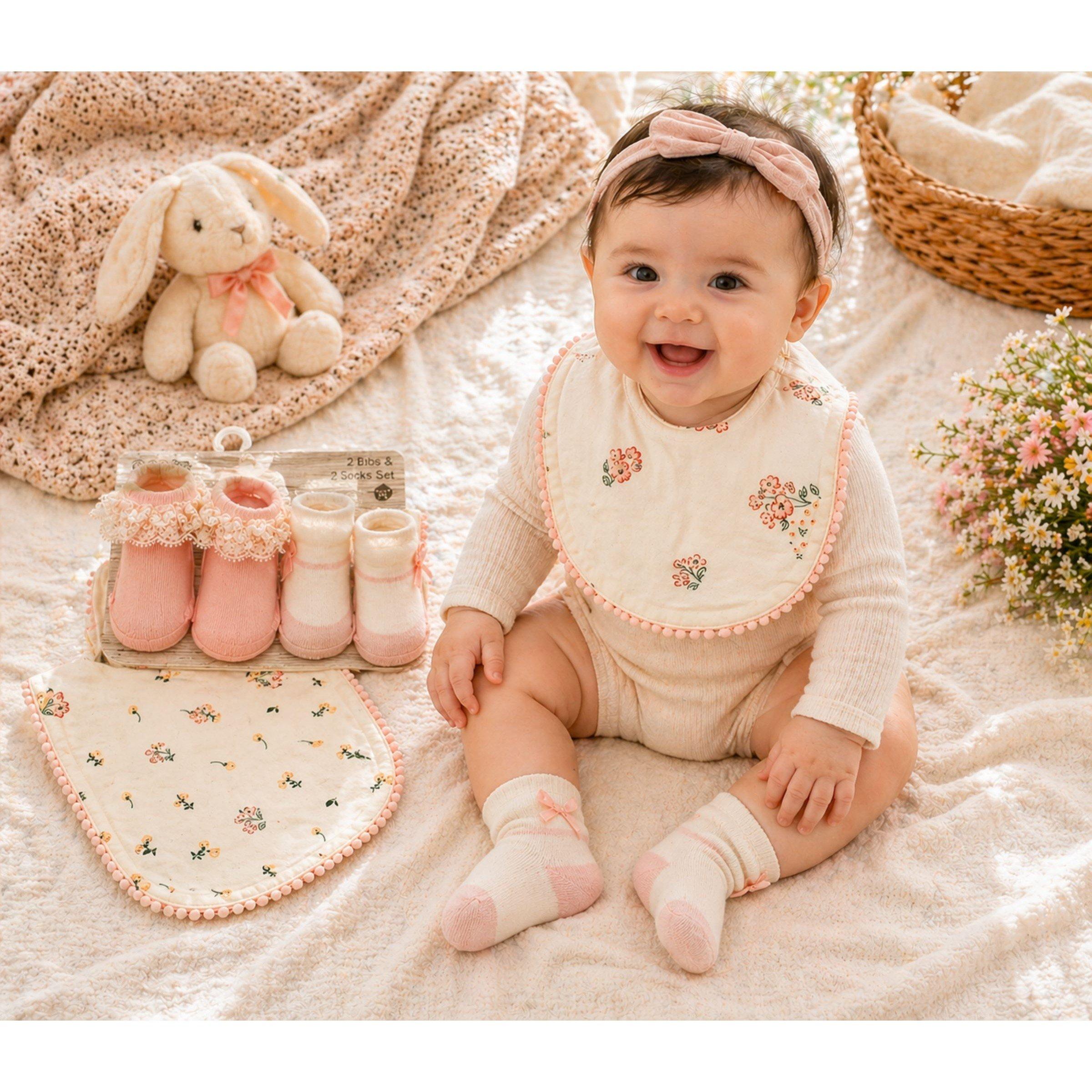 Bianco/Rosa - Nursery Time - Nursery Bibs and Soc Bb63 - 3