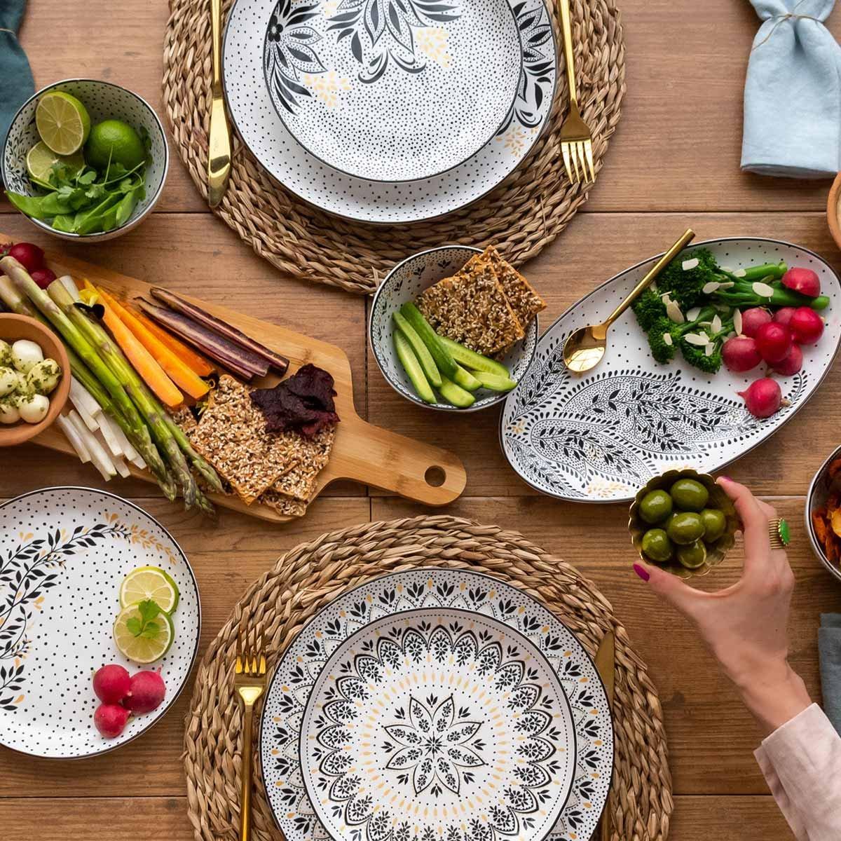 Black White - Sara Miller London - Miller Artisanne Noir Large Serving Platter - 1