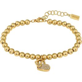 Boss Ladies BOSS Signature Yellow Gold IP Beaded Bracelet