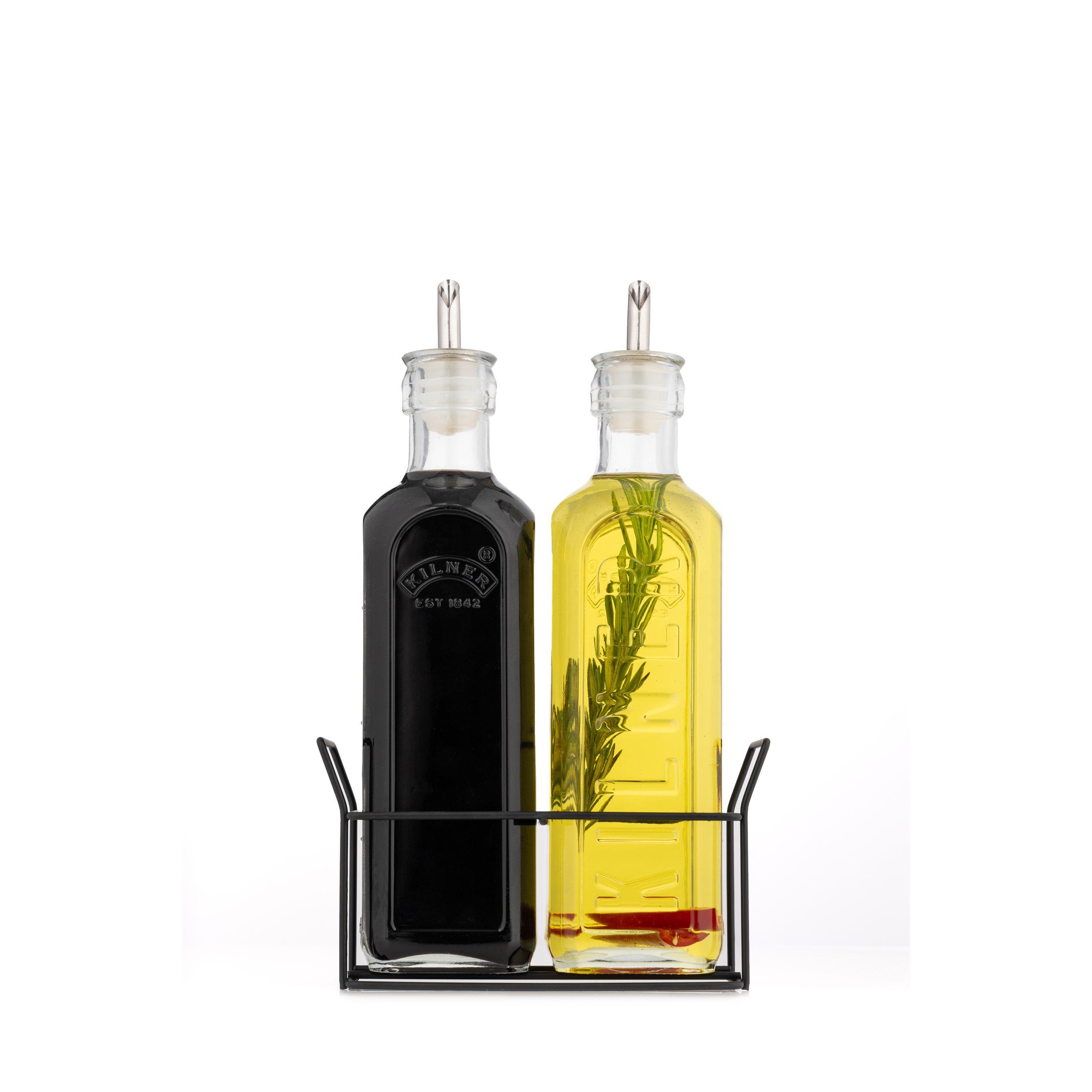 Clear - Kilner - Set of 2 Oil Bottles in Rack 600ml - 1