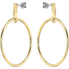 Boss Ladies BOSS Signature Gold IP Hoop Earrings