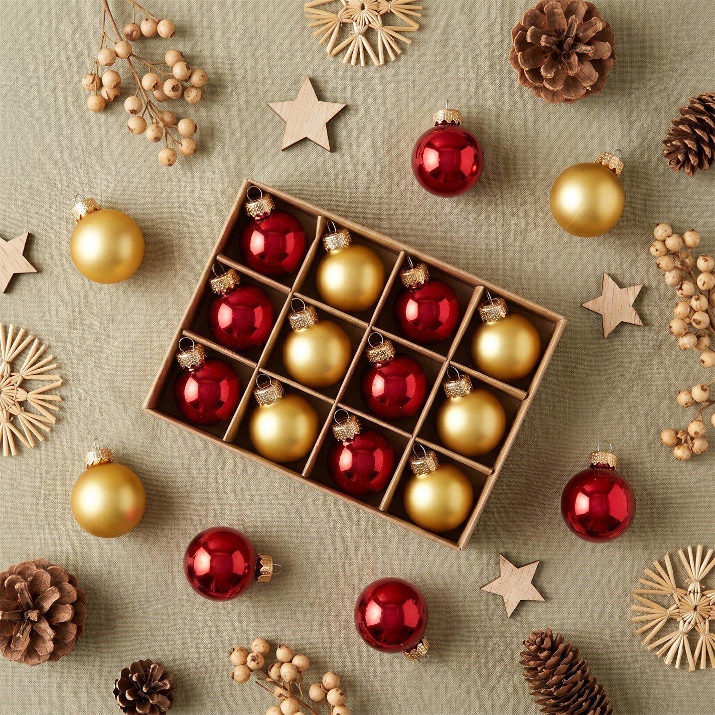 Red/Gold - The Spirit Of Christmas - SOC 12pk 35mm Glass Baubles - 1