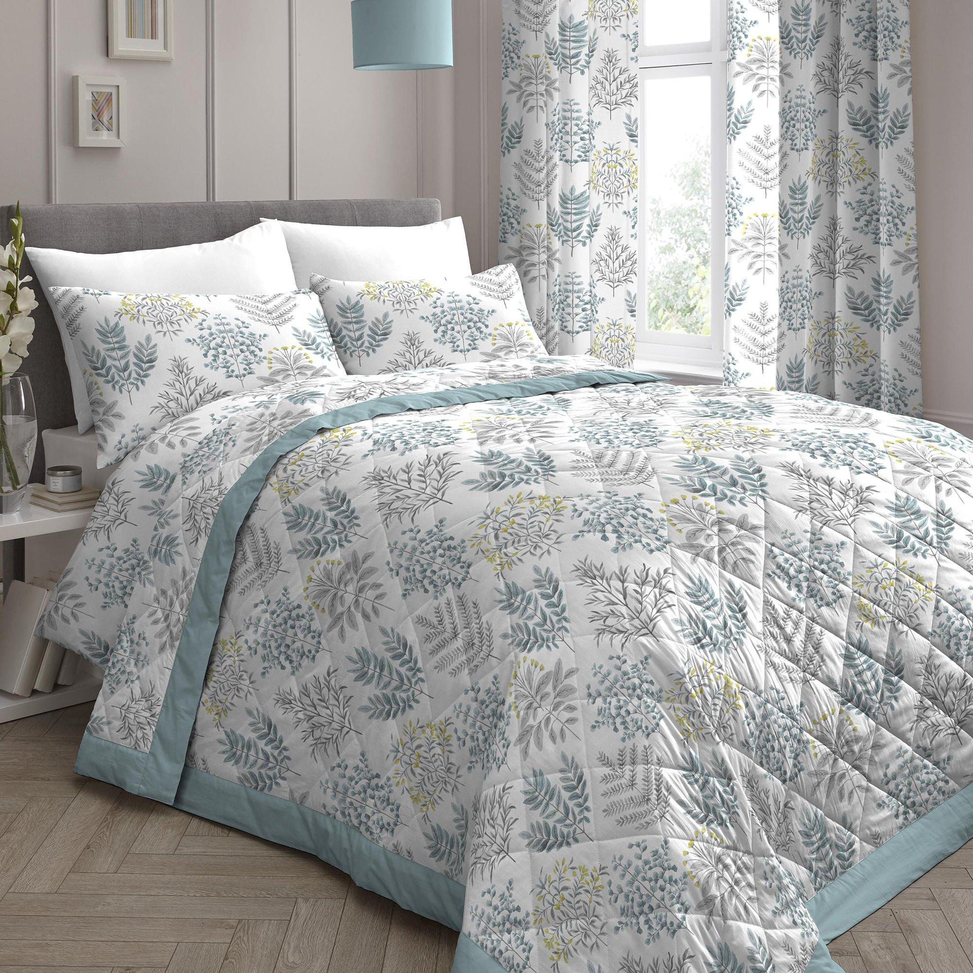 Duck Egg - Dreams and Drapes - Emily Floral Bedspread in Duck Egg - 1