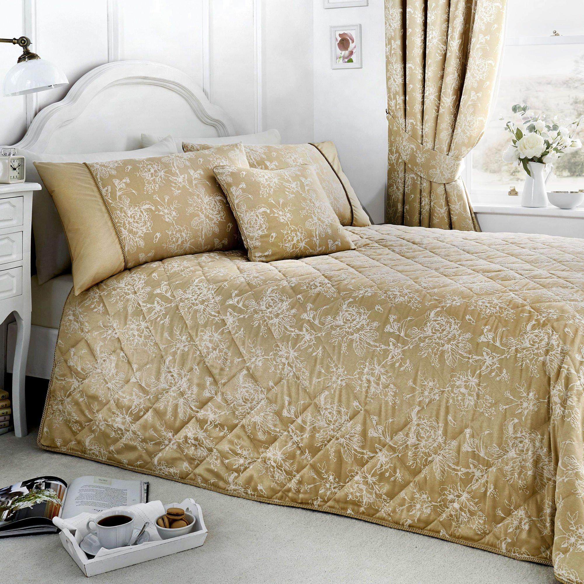 Champage - Dreams and Drapes - Jasmine Damask Bedspread in Champage - 1
