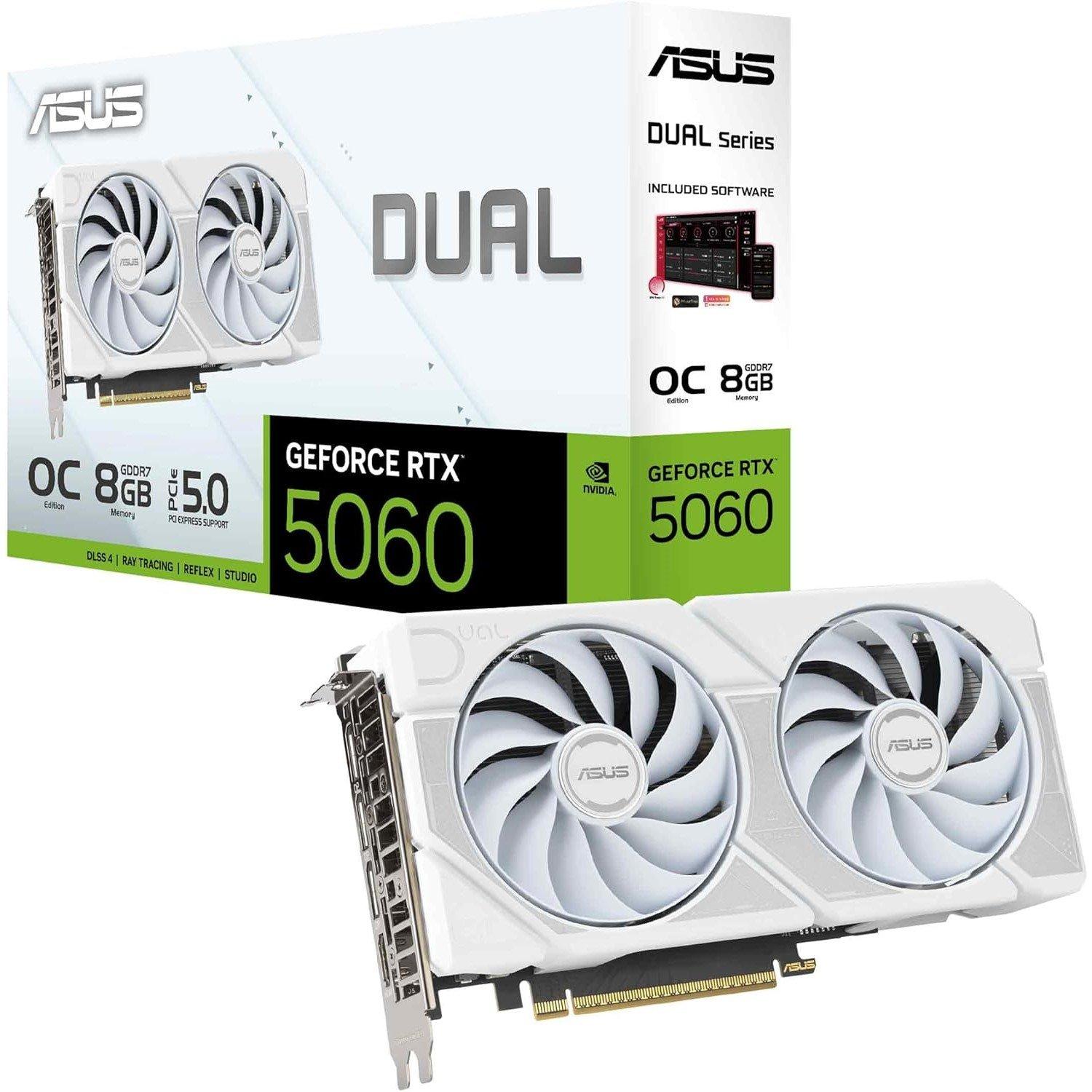 White - ASUS - ASUS Dual -RTX5060-O8G-WHITE NVIDIA GeForce RTX 5060 8 GB GDDR7 Graphics Card - 1
