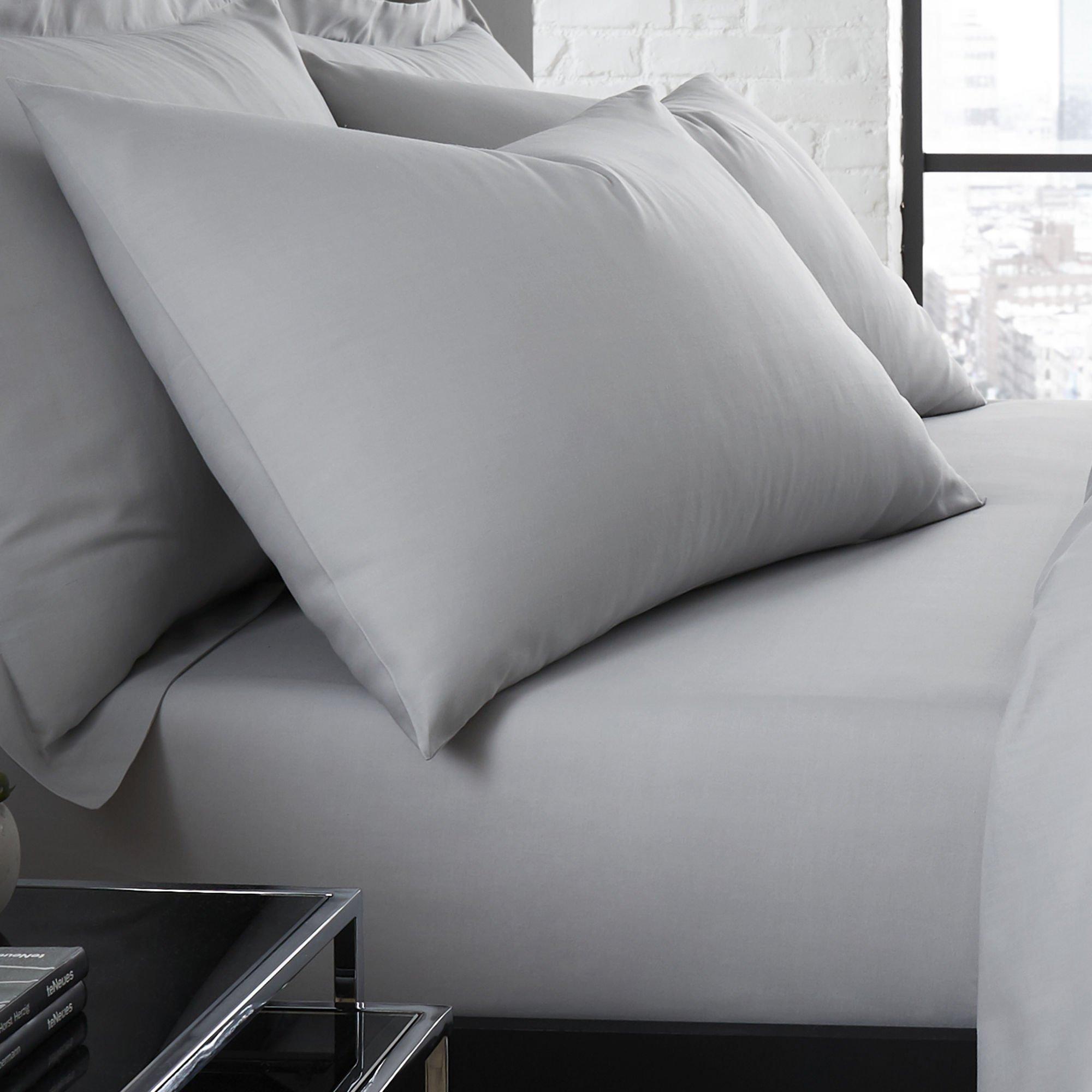 Silver - Serene Home - Plain Dyed Pair of Housewife Pillowcases in Silver - 1