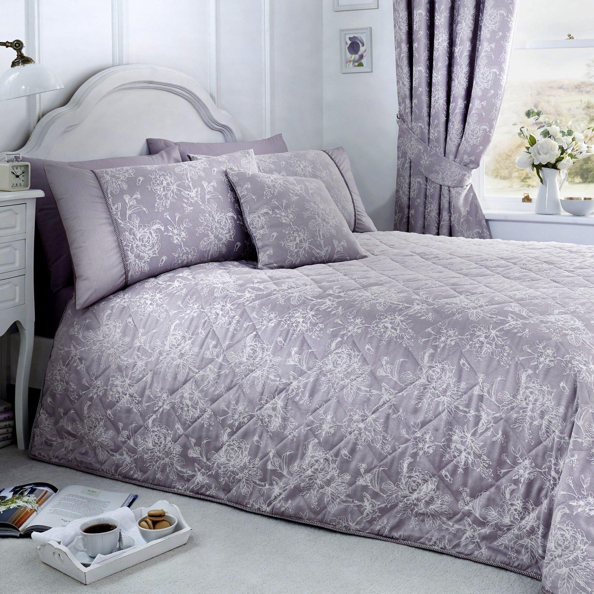 Lavender - Dreams and Drapes - Jasmine Damask Bedspread in Lavender - 1