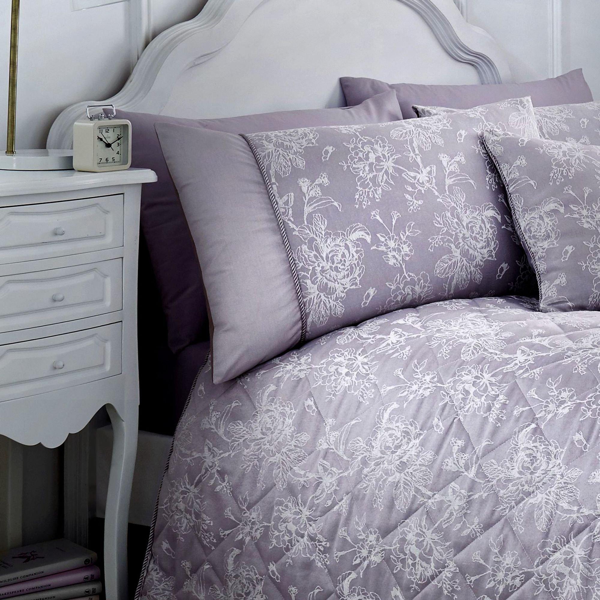 Lavender - Dreams and Drapes - Jasmine Damask Bedspread in Lavender - 3