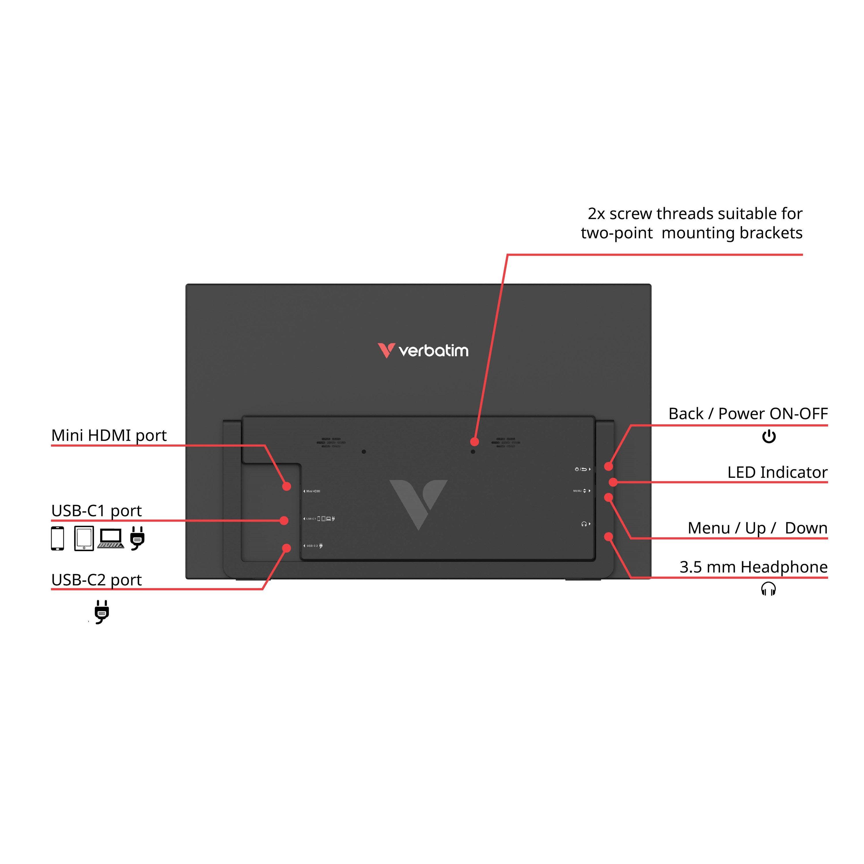 Black - Verbatim - 15.6 inch Full HD Portable Monitor - 6