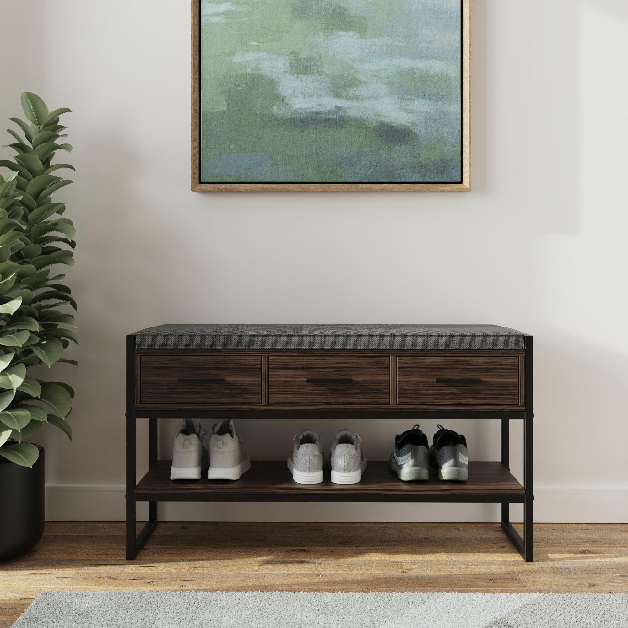 Walnut - GFW - Quinn Industrial Shoe Storage Bench - 1