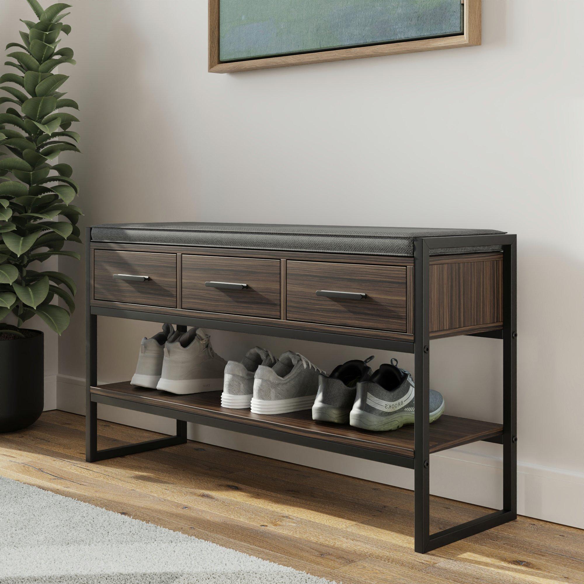 Walnut - GFW - Quinn Industrial Shoe Storage Bench - 2