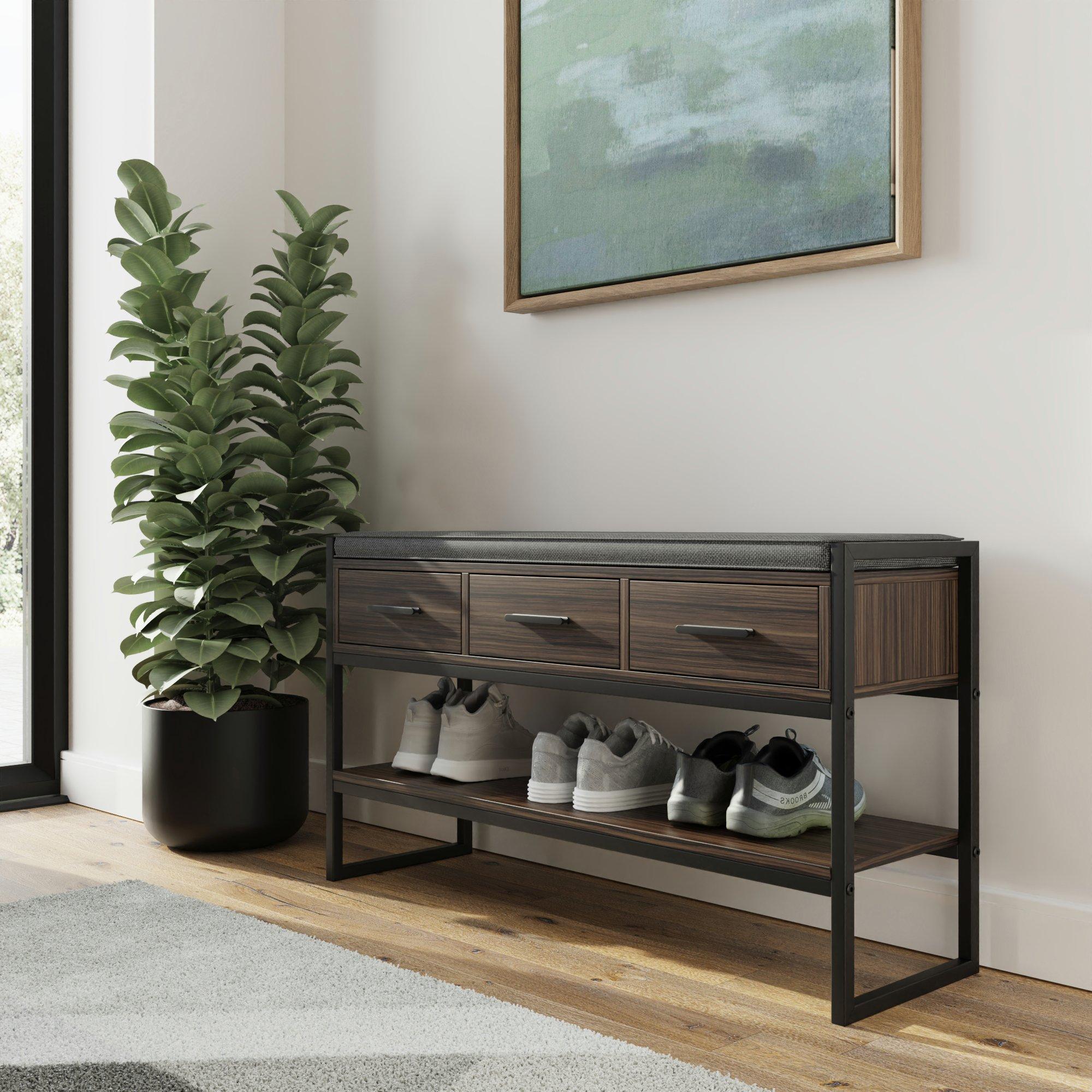 Walnut - GFW - Quinn Industrial Shoe Storage Bench - 4