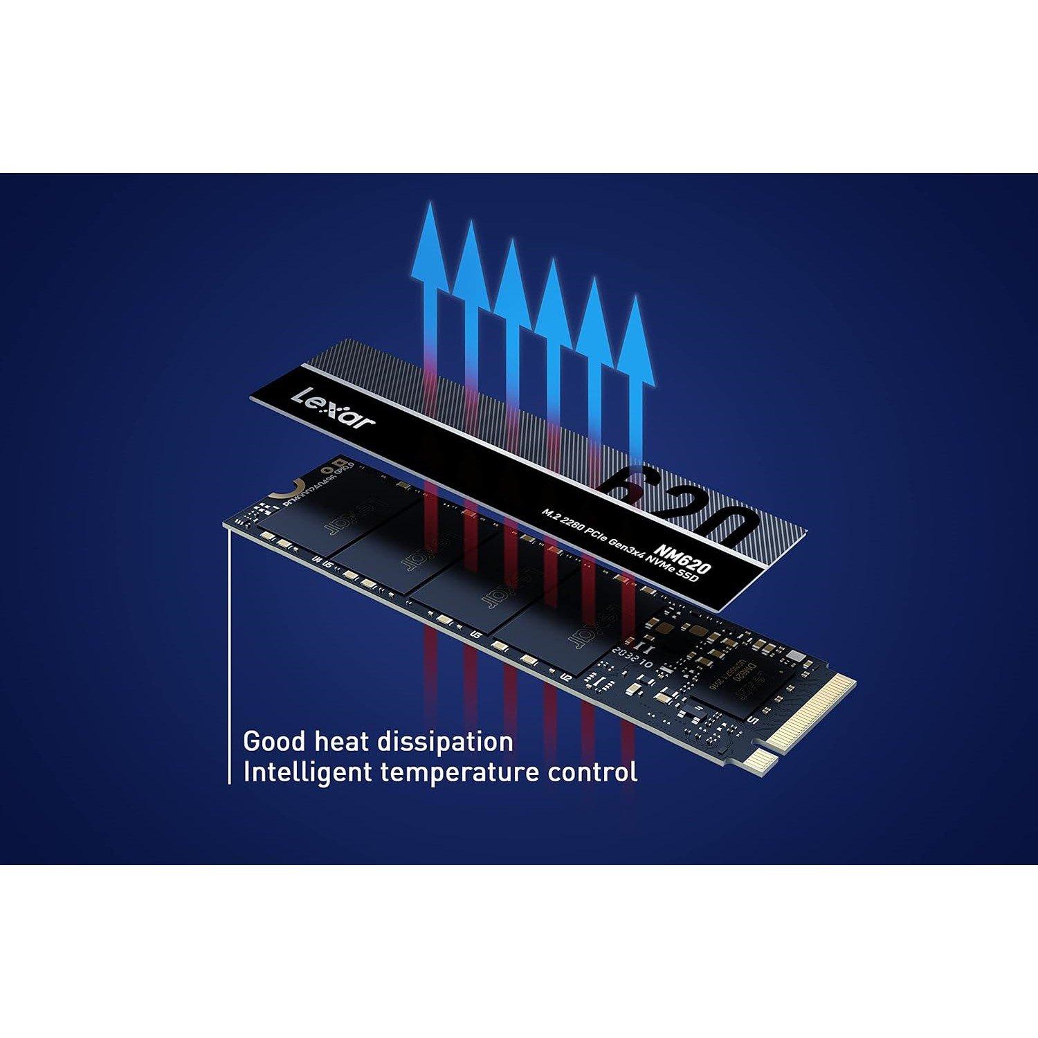 Black - Lexar - NM620 1TB SSD M.2 2280 PCIe Gen3x4 NVMe 1.4 Internal SSD - 6
