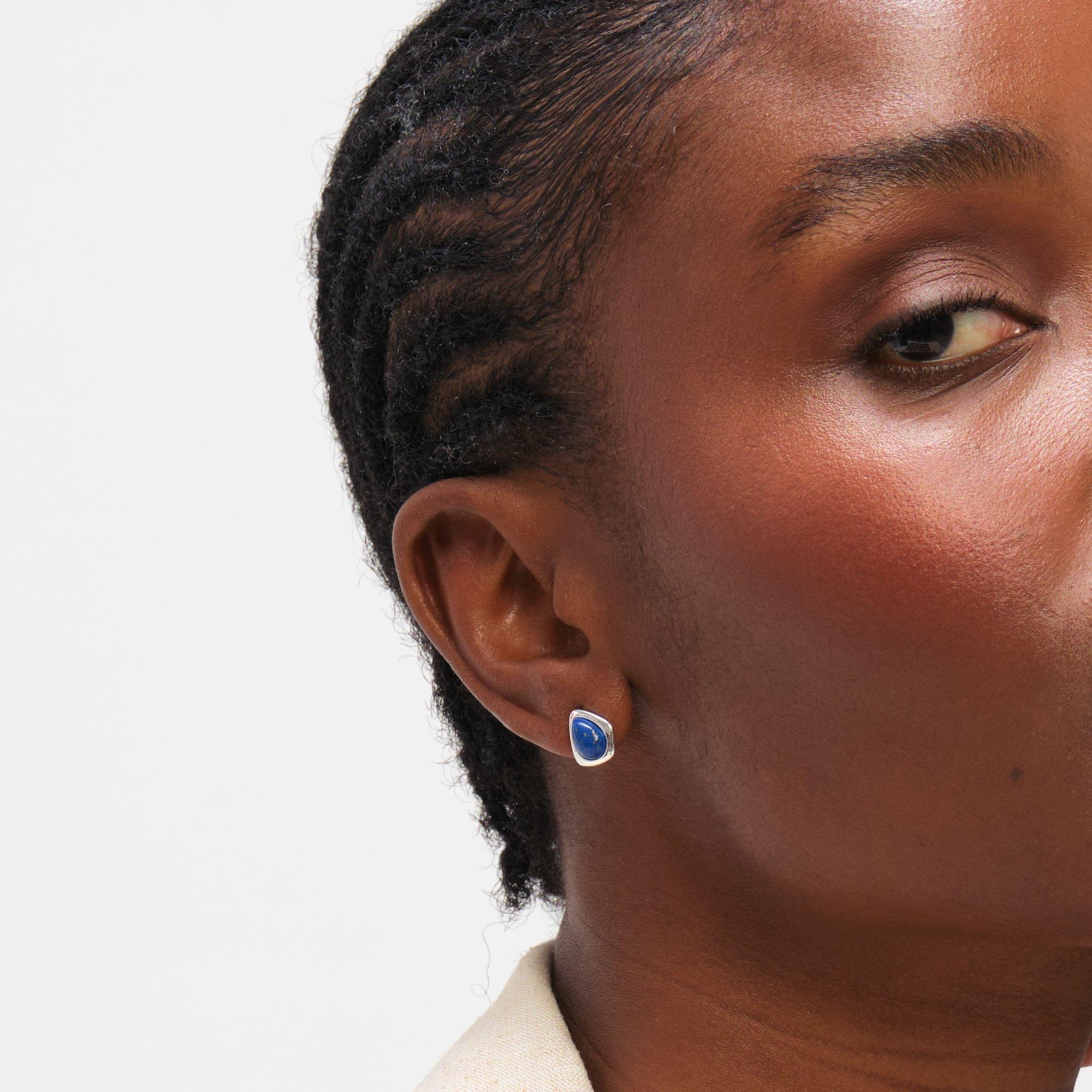 Silver - Inicio - Sterling Silver Plated Lapis Polished Studs - 2