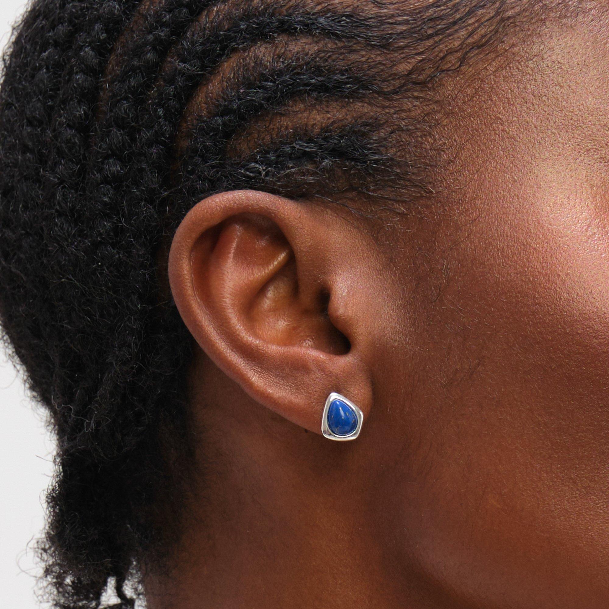 Silver - Inicio - Sterling Silver Plated Lapis Polished Studs - 3