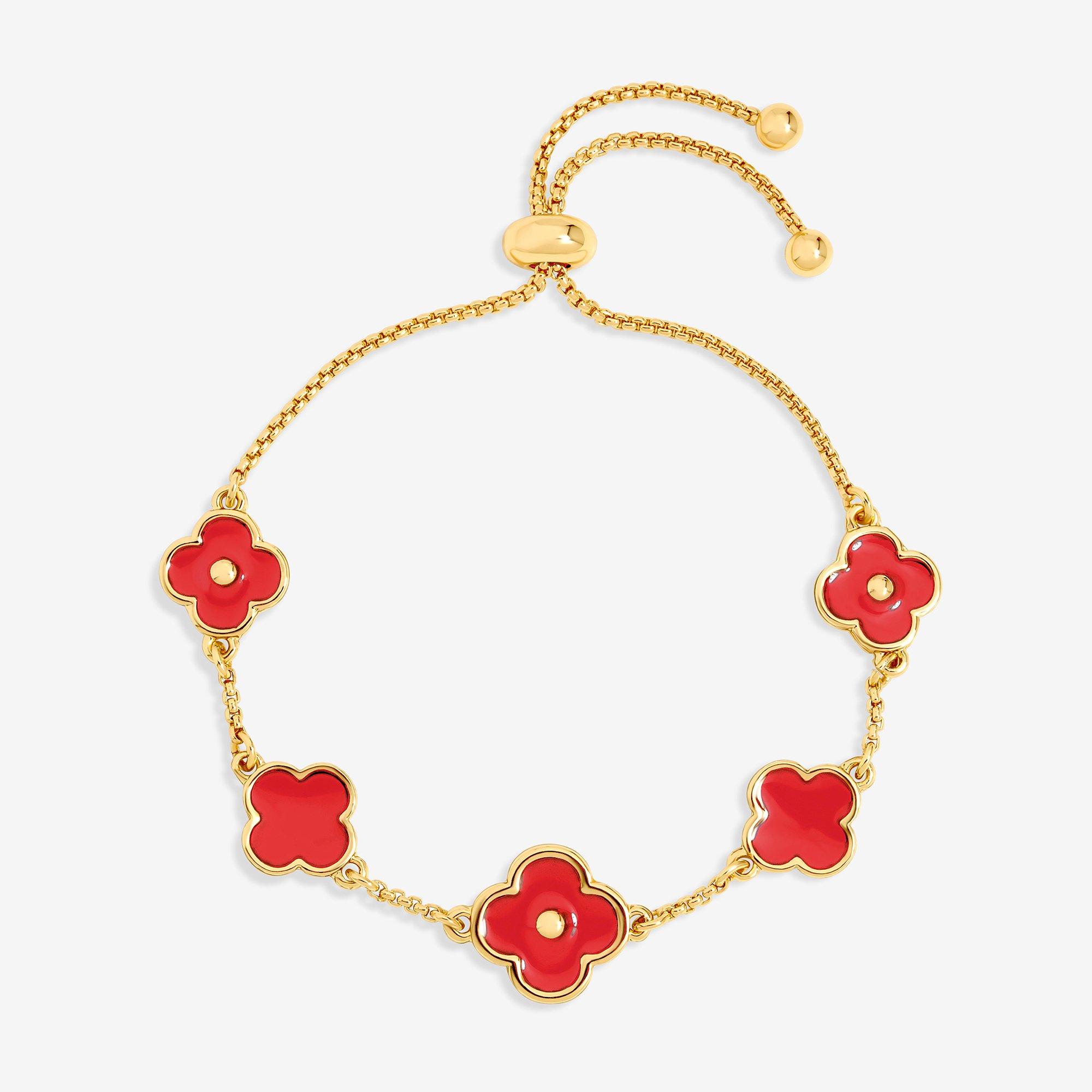 Gold - Mood - Gold Plated and Coral Clover Bracelet - 1