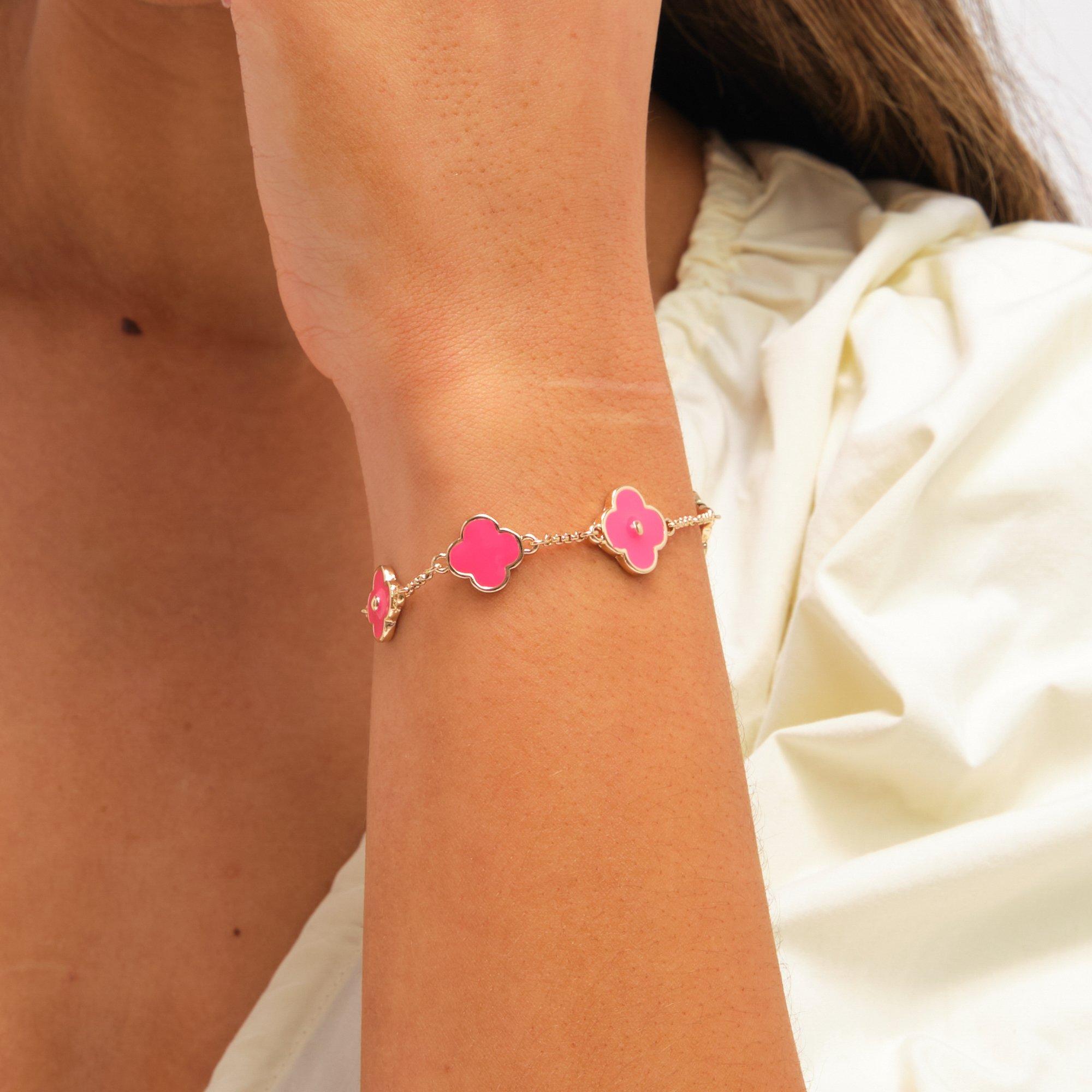 Gold - Mood - Gold Plated and Coral Clover Bracelet - 2