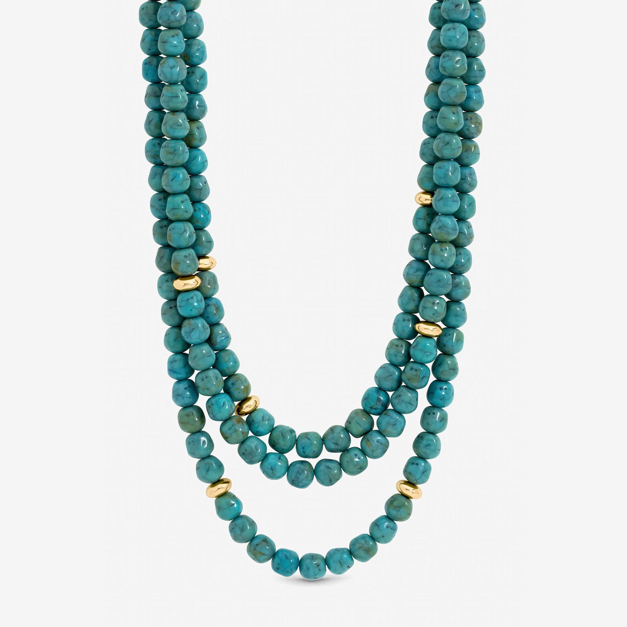 Mood Gold Turquoise Bead Statement Multirow Necklace