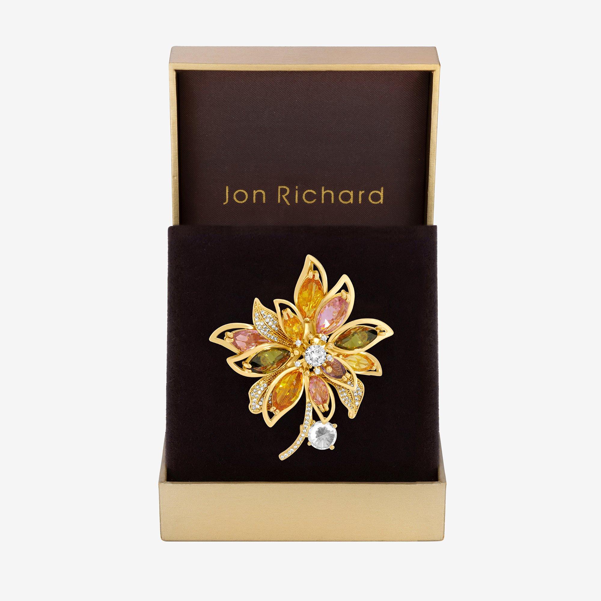 Gold - Jon Richard - Gold Plated Multi Floral Brooch - Gift Box - 1