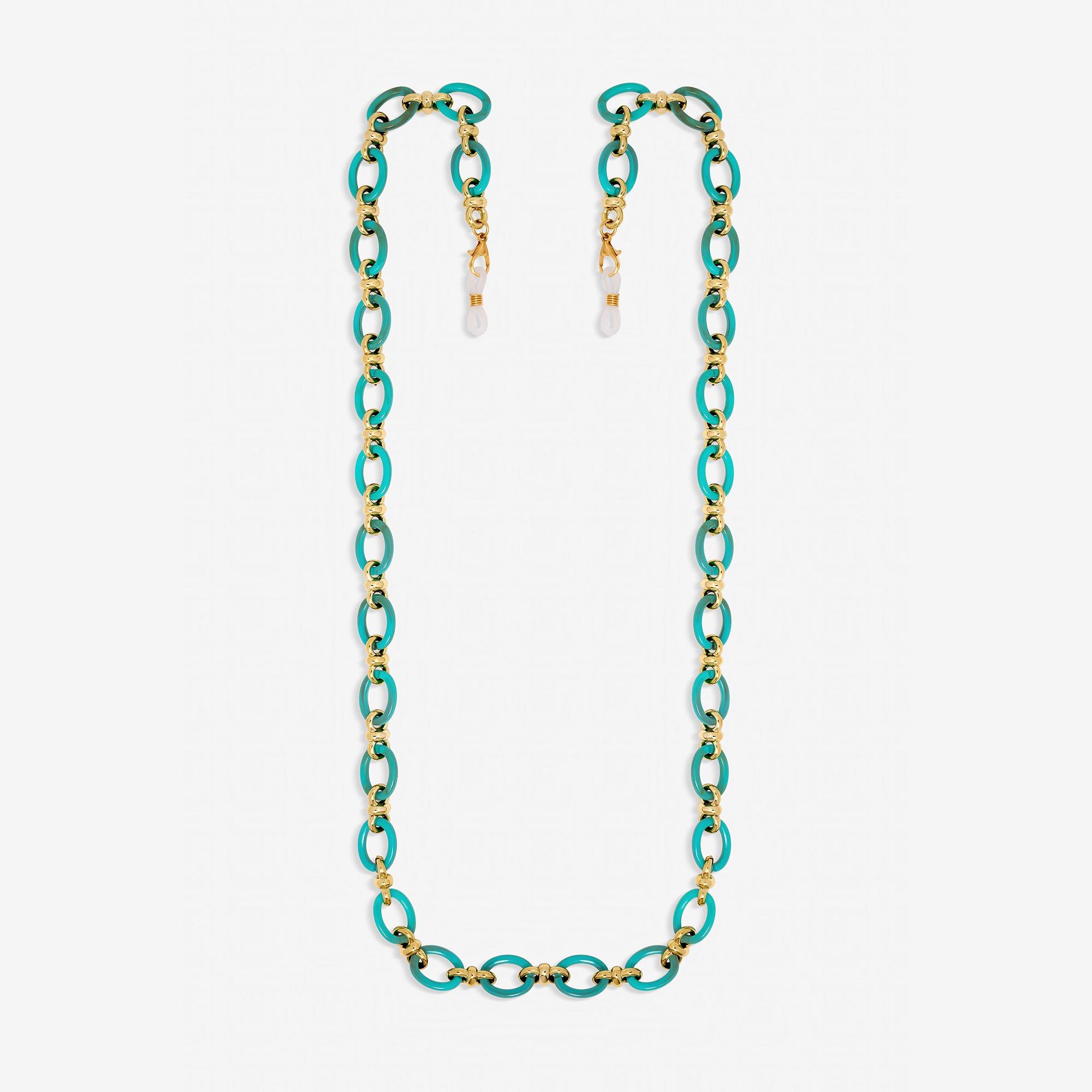 Gold - Mood - Gold Plated and Mint Green Resin Sunglasses Chain