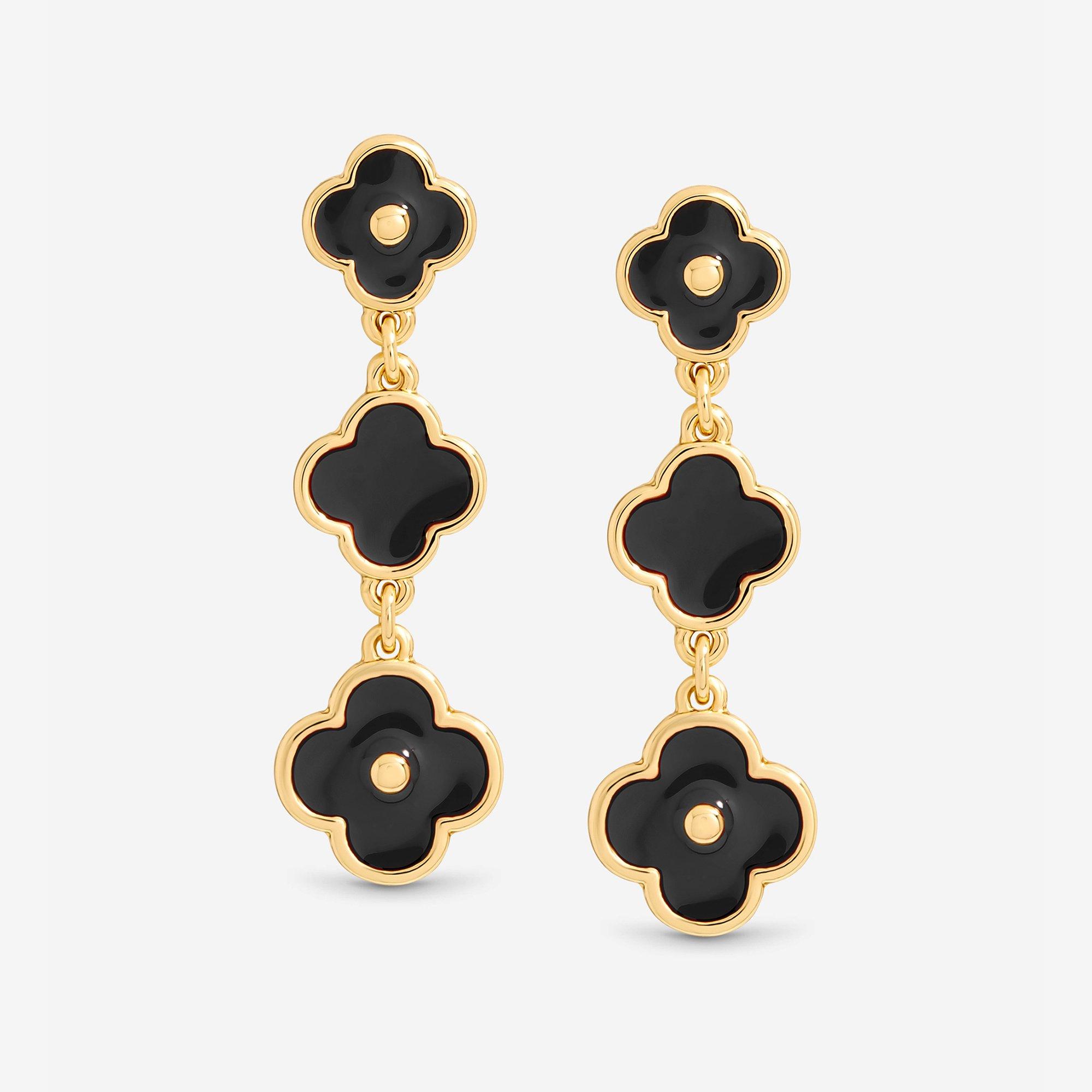 Mood Women's Jet Clover  Row Earrings - Gold