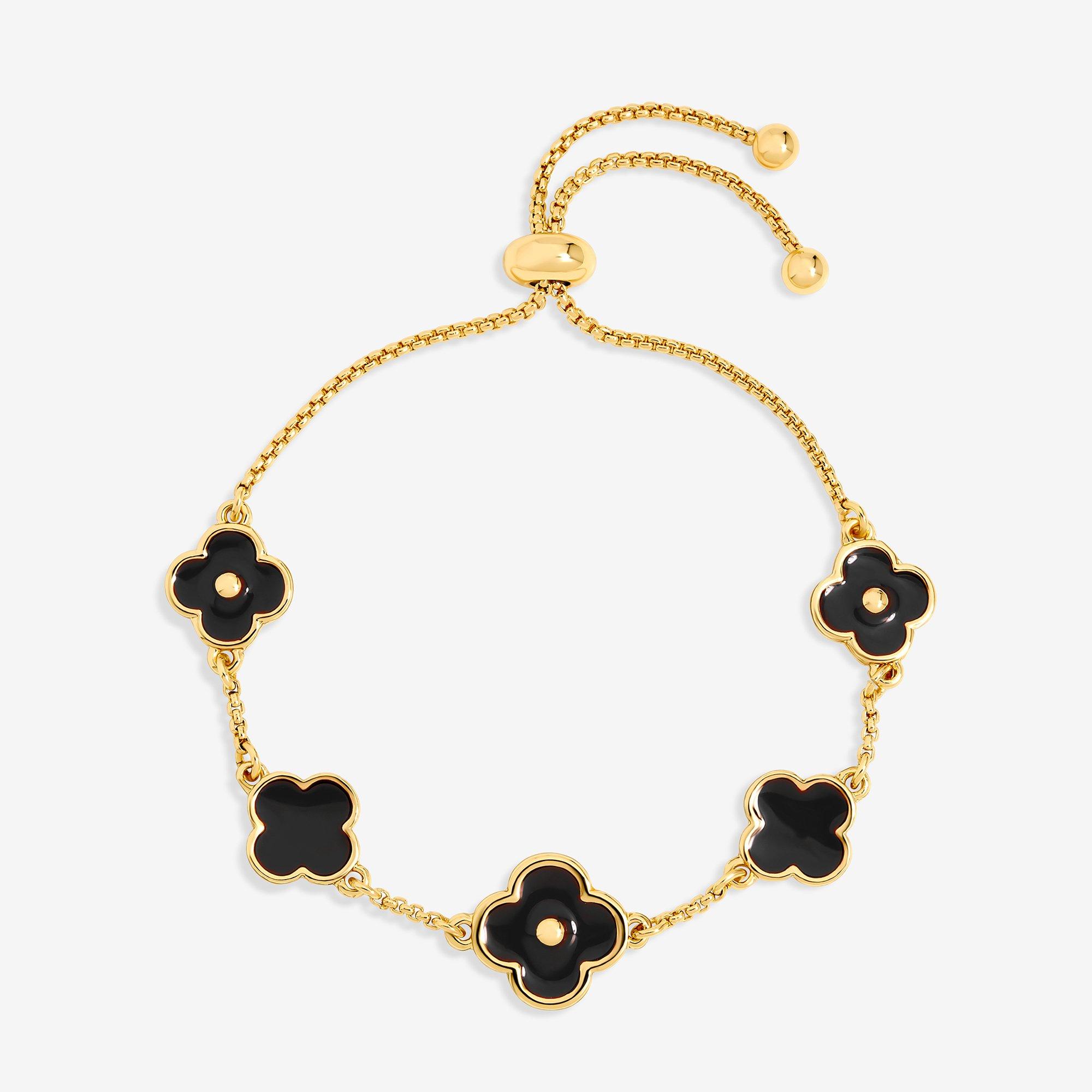 Mood Women's Jet Clover  Row Bracelet - Gold