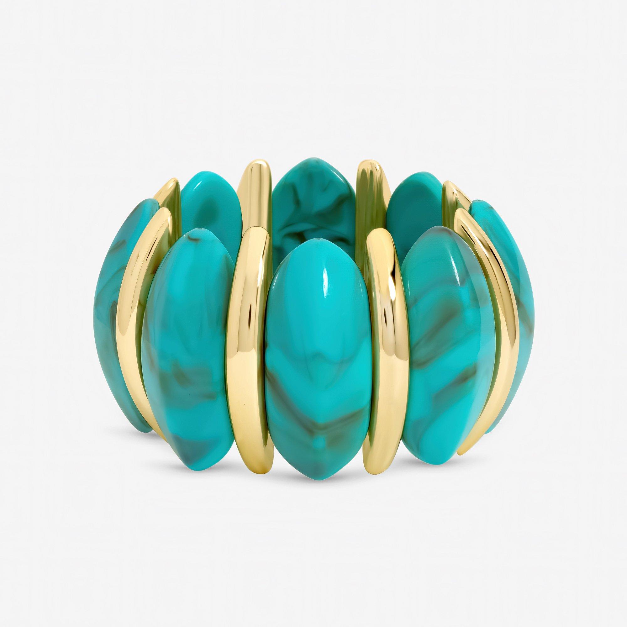 Gold - Mood - Gold Turquoise Statement Stretch Bracelet - 1