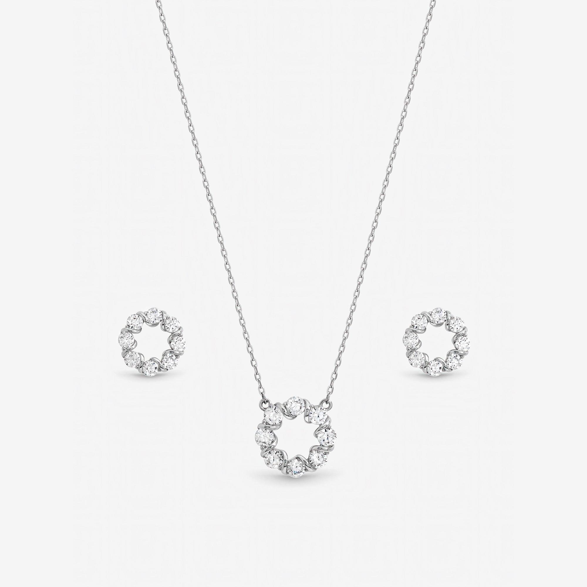Silver - Jon Richard - Rhodium Crystal Open Circle Set - Gift Box - 2