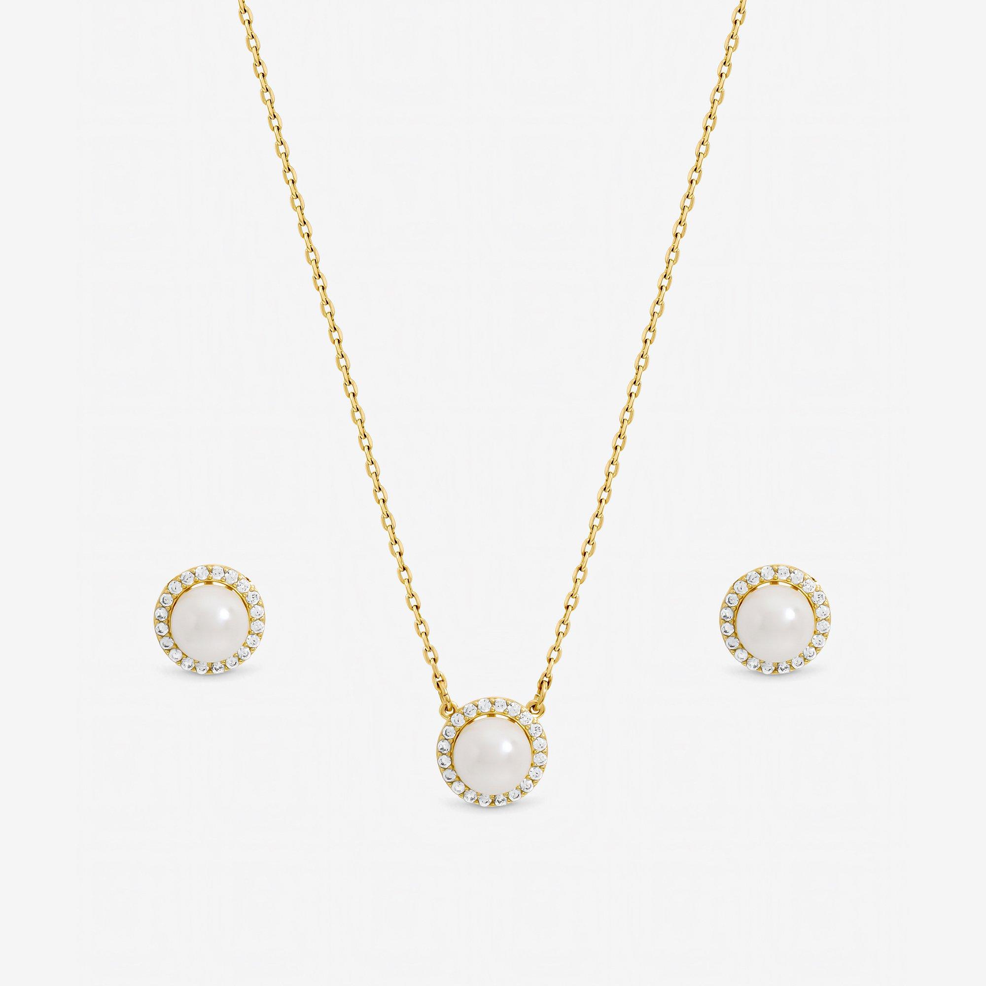 Gold - Jon Richard - Gold Crystal and Pearl Halo Set - Gift Box - 2